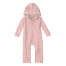 Baby Roseのフリースカバーオール。耳付きフードと前ポケット、股下スナップの平置き正面。