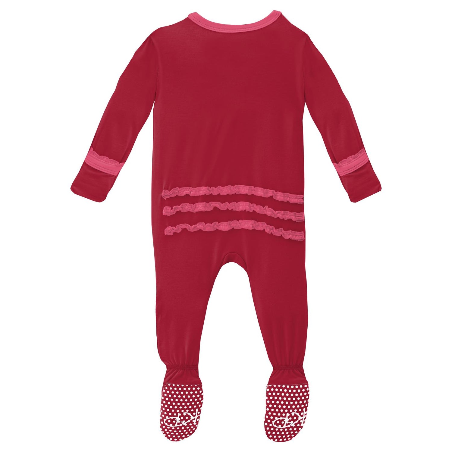 Muffin Ruffle Footie with 2 Way Zipper in Crimson with Winter Rose