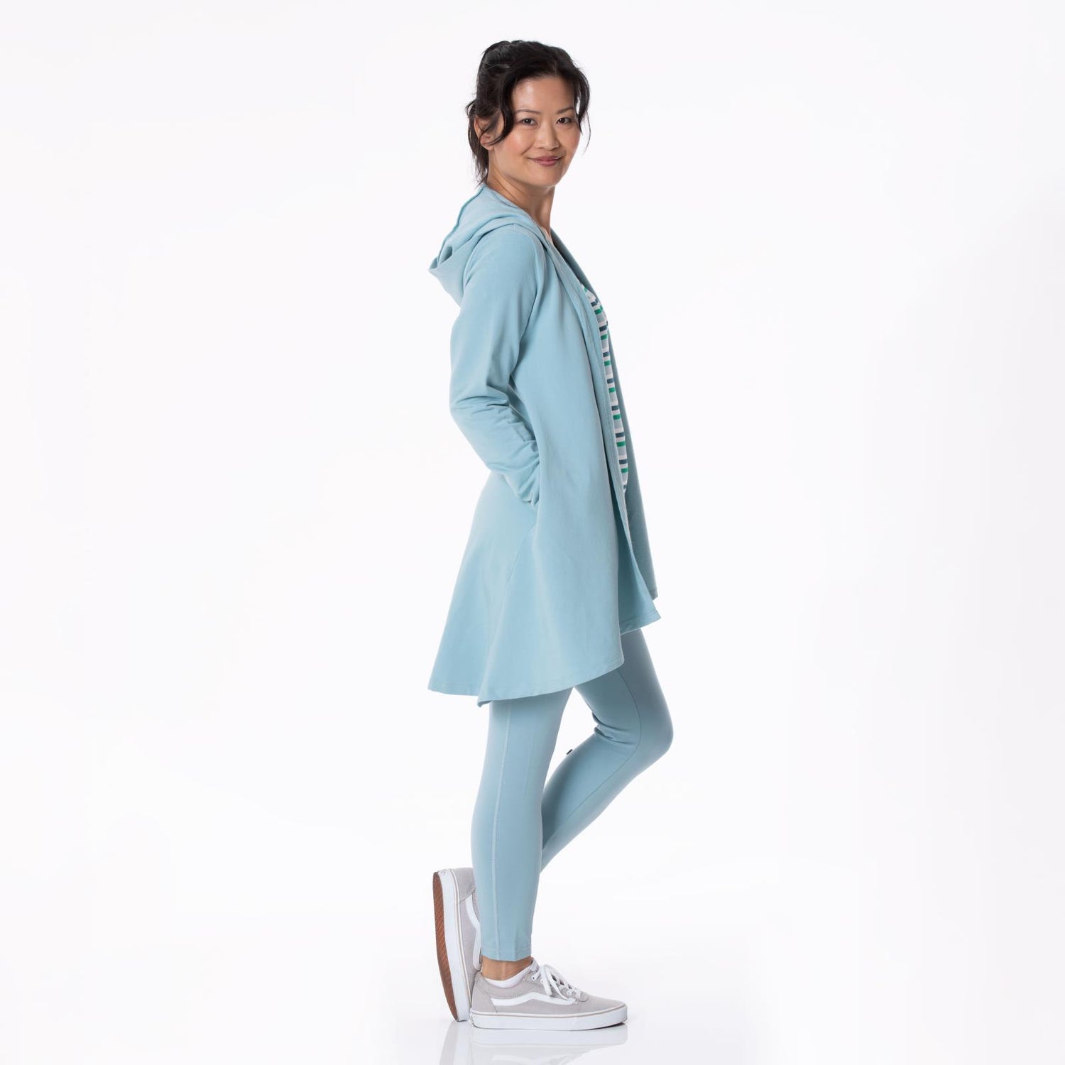 Women's Fleece Hooded Cardigan with Pockets in Stormy Sea