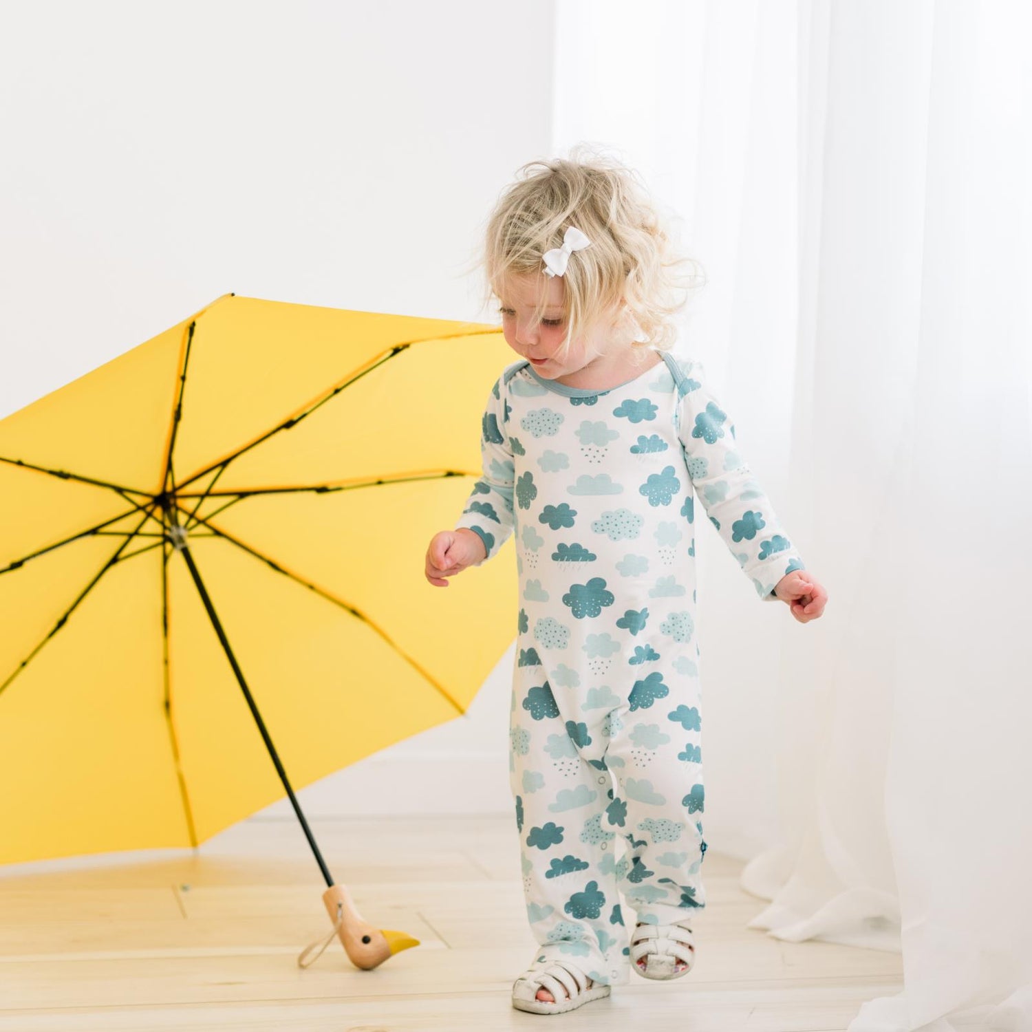 Print Long Sleeve Beau Romper in Natural Cloudy Sky (351804)