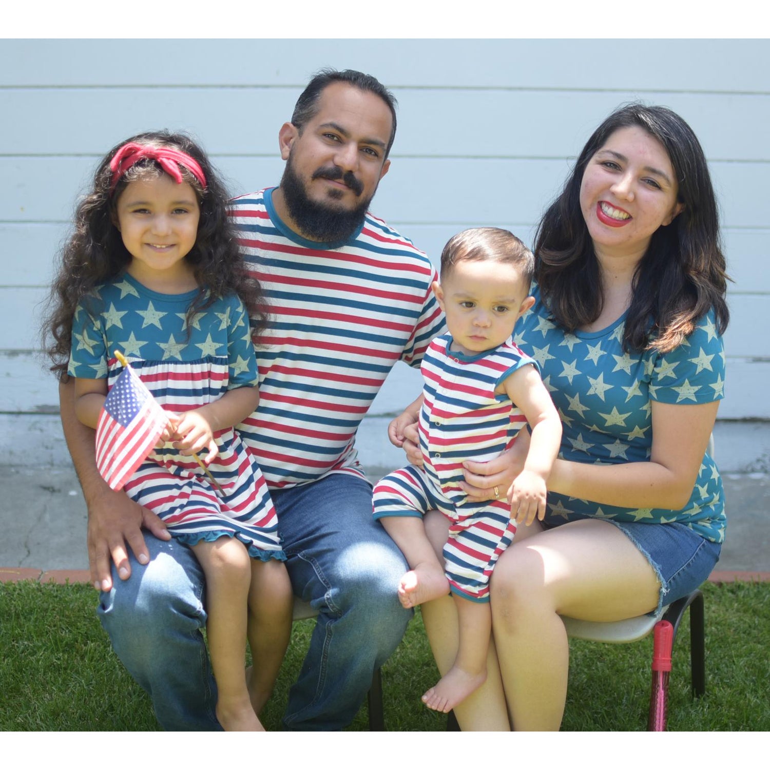 Print Short Sleeve Swing Dress in Vintage Stars with USA Stripe (288523)