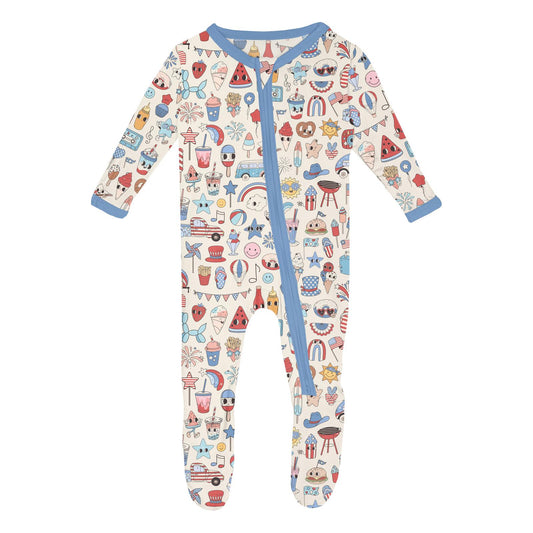 Print Footie with 2 Way Zipper in Party USA (361345)