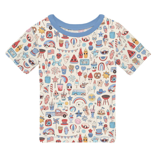 Print Short Sleeve Crew Neck Tee in Party USA (361350)