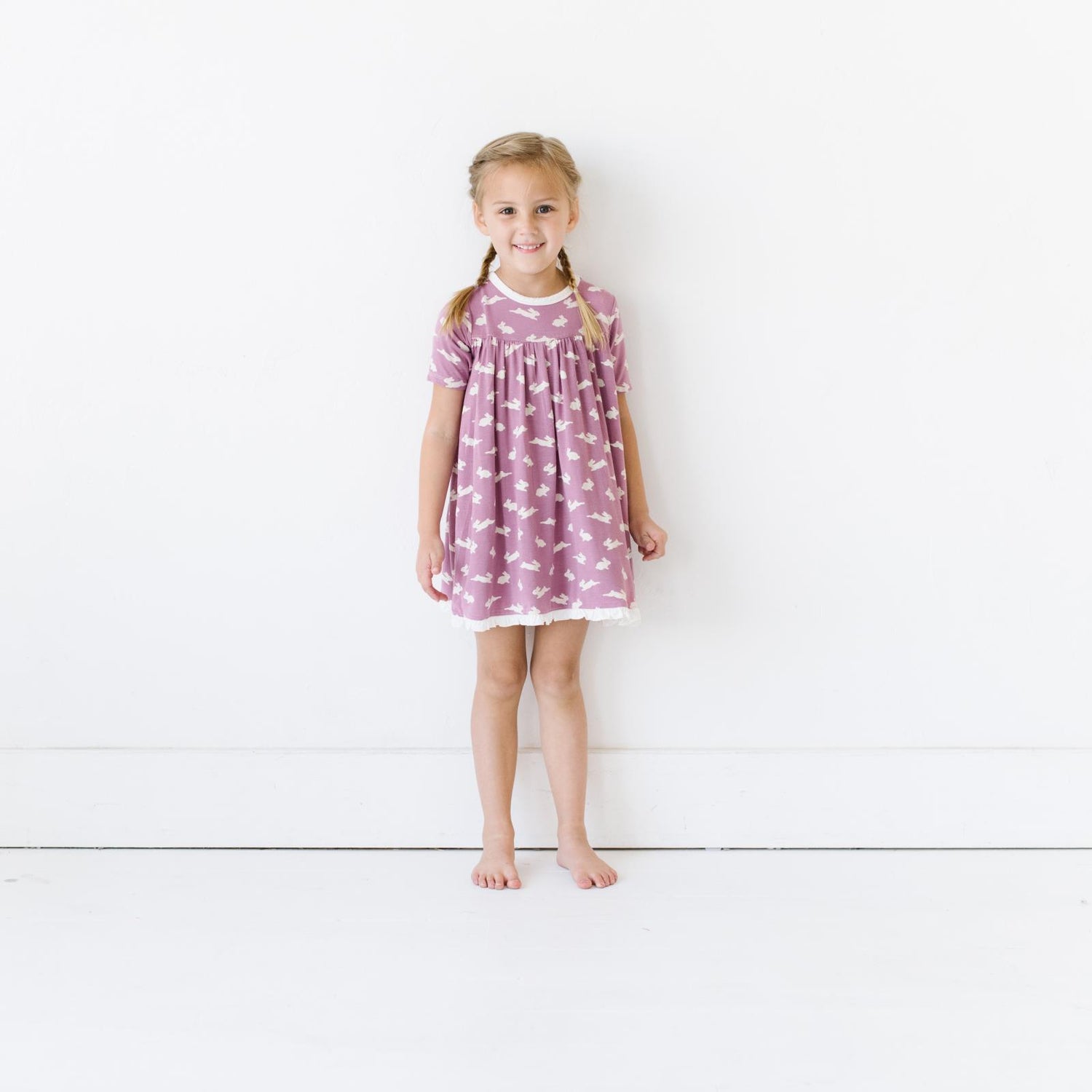 Print Classic Short Sleeve Swing Dress in Pegasus Bunny
