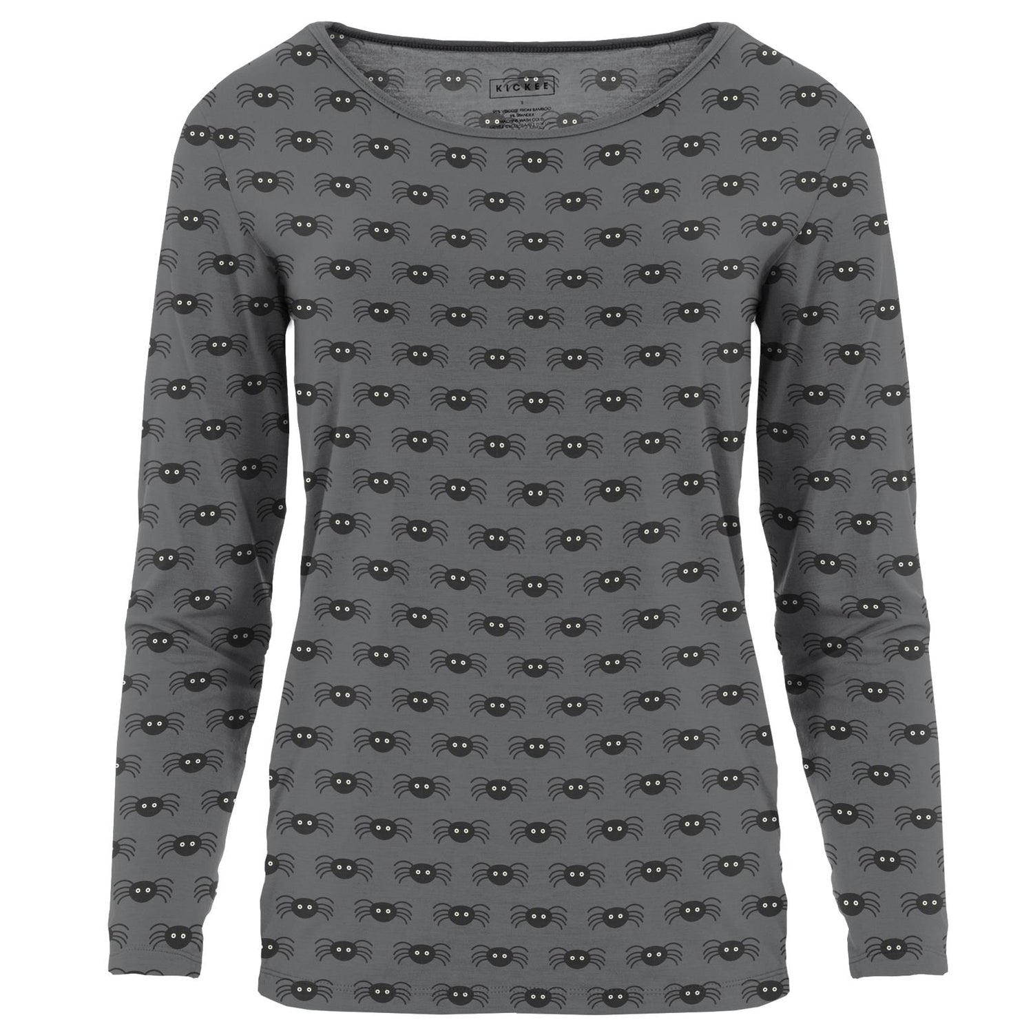 Women's Print Long Sleeve Relaxed Tee in Stone Spiders