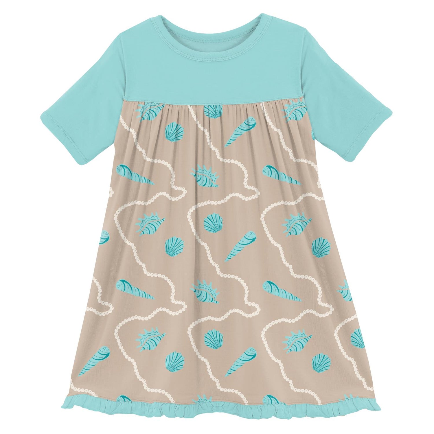 Print Short Sleeve Swing Dress in Burlap Shells (219603)