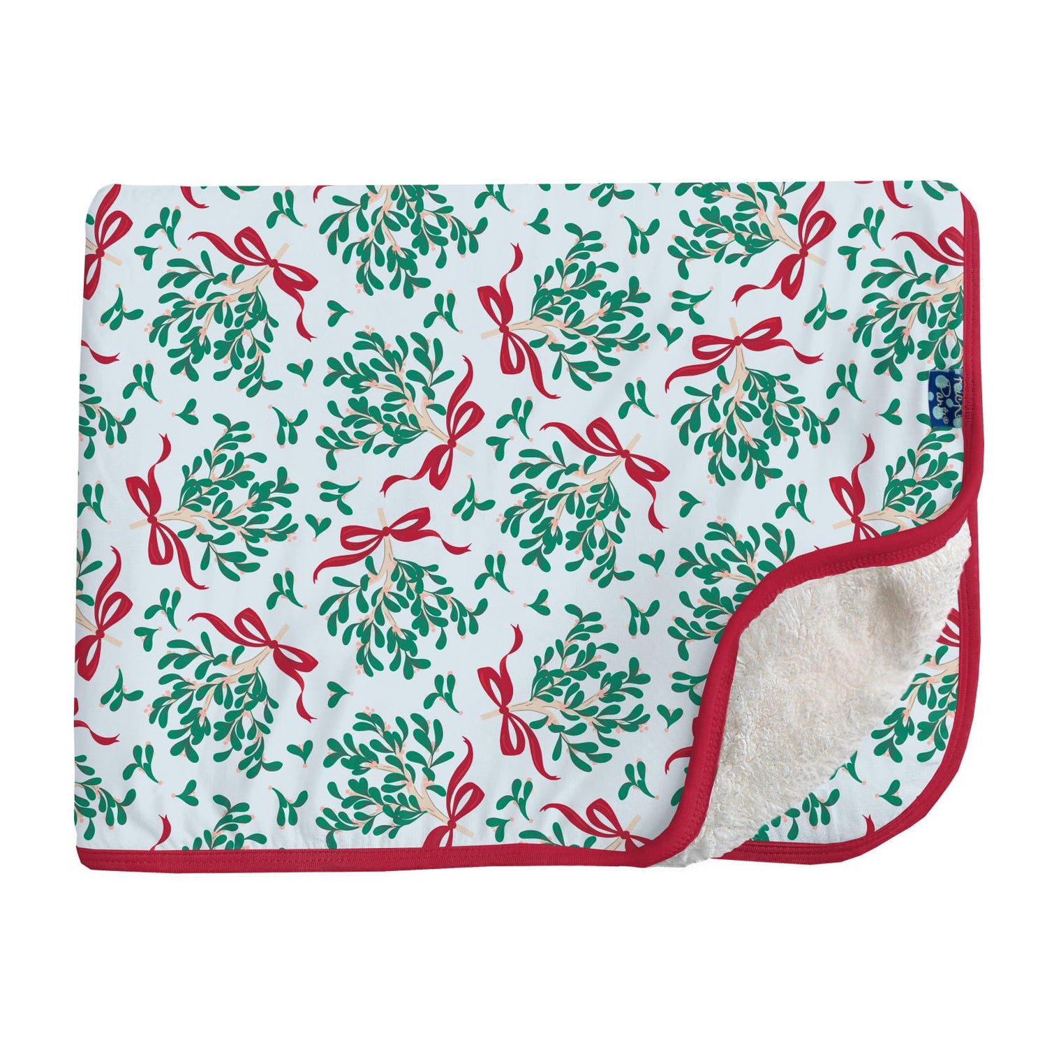 Print Sherpa-Lined Toddler Blanket in Illusion Blue Mistletoe & Ribbons