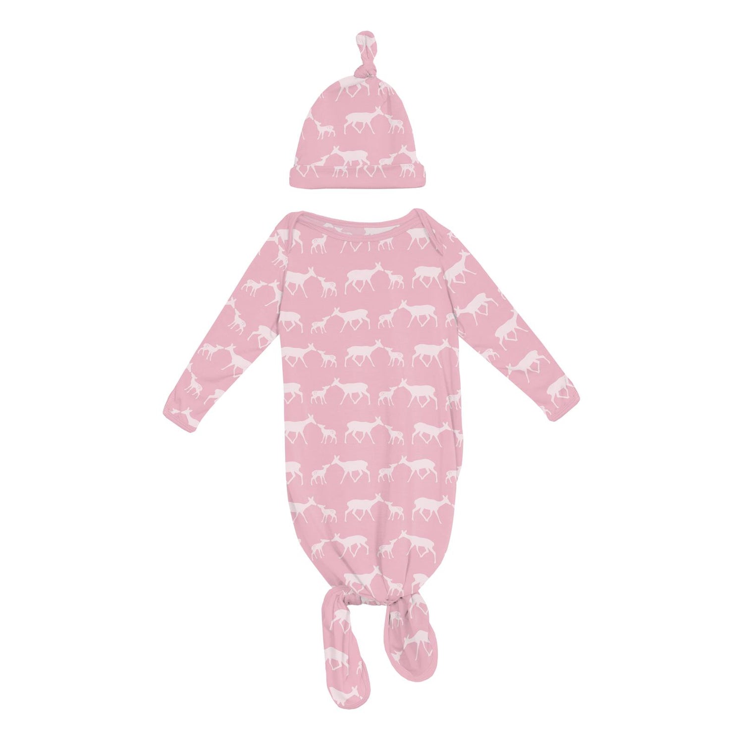 Print Knotted Layette Gown & Hat Set in Cake Pop Doe & Fawn