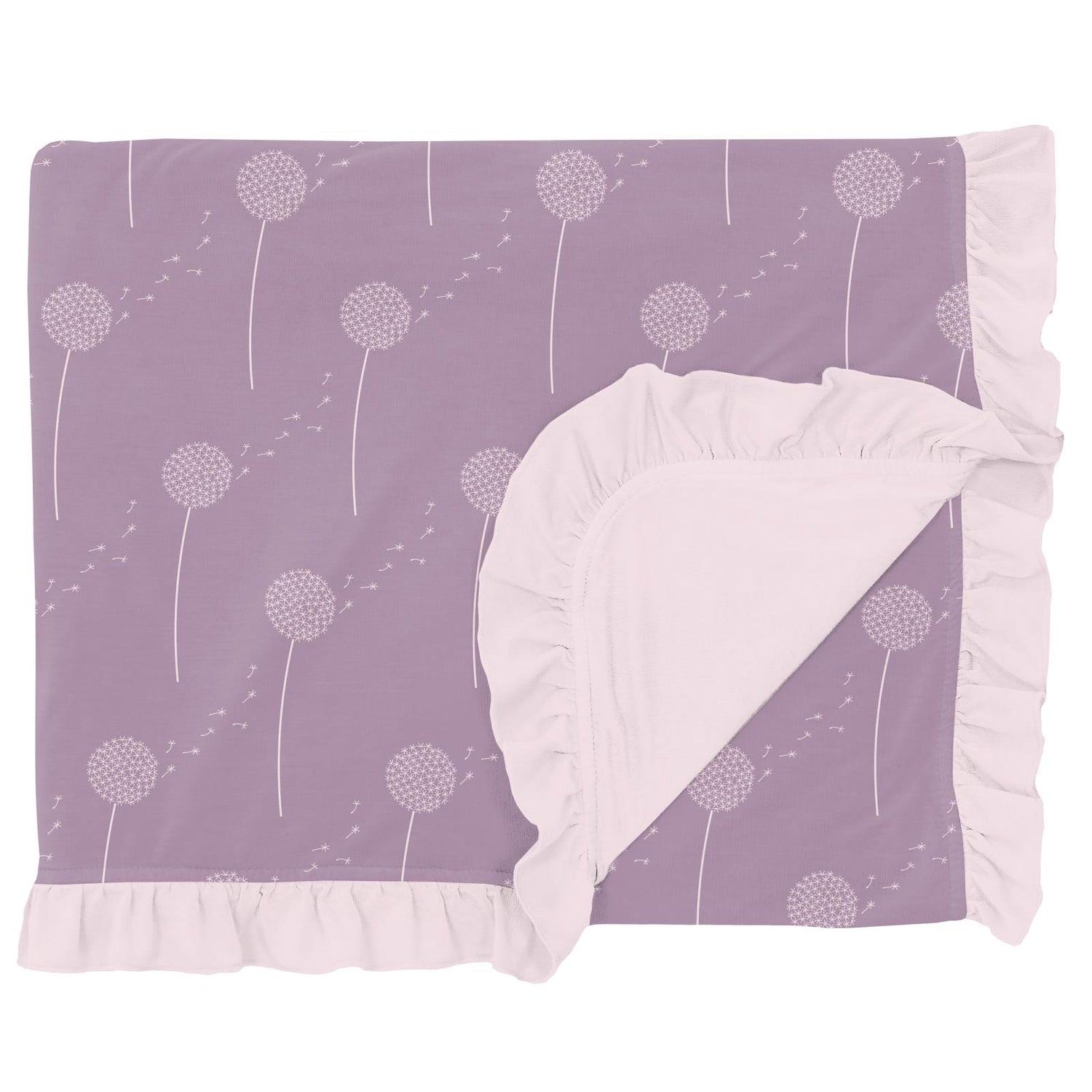 Print Ruffle Double Layer Throw Blanket in Lavender Dandelion Wish (320196)