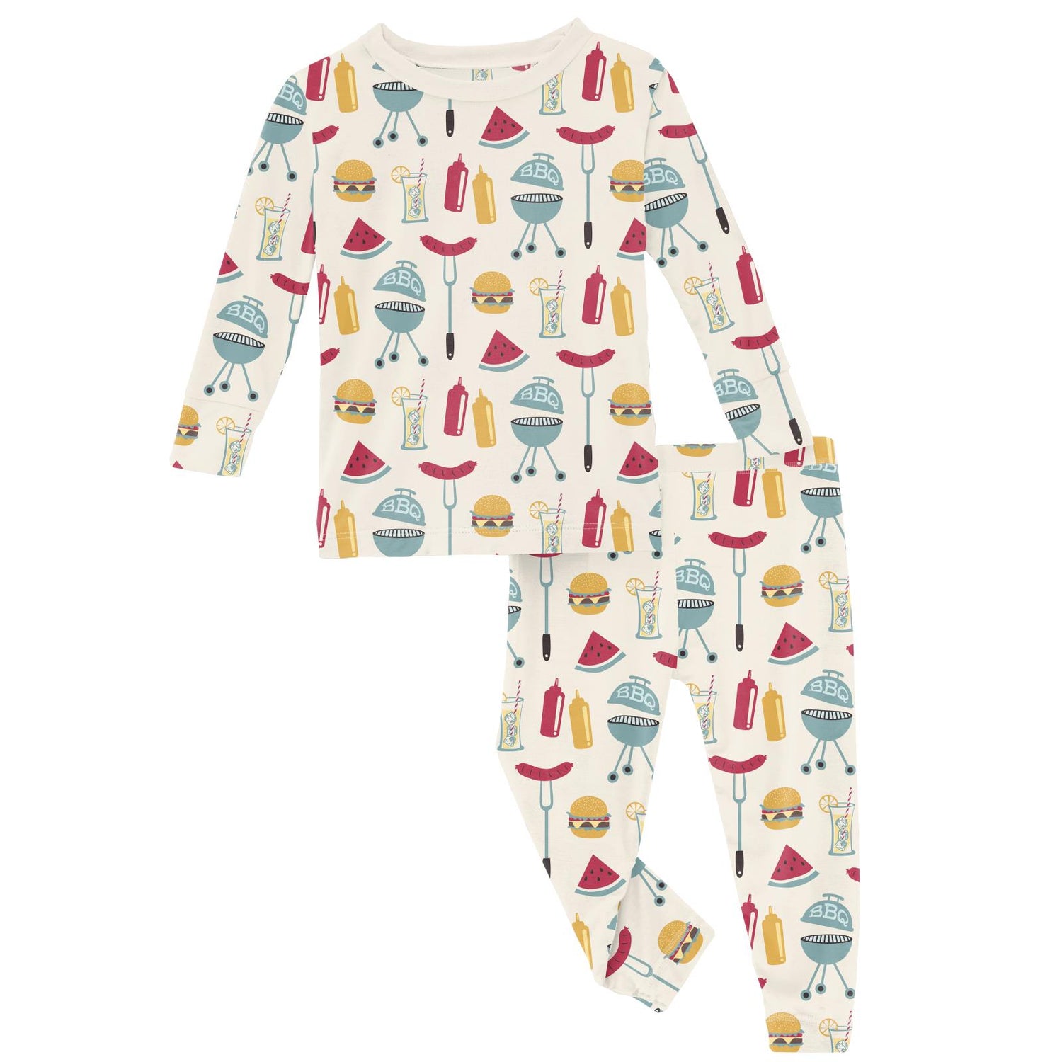 Print Long Sleeve Pajama Set in Natural BBQ (320216)