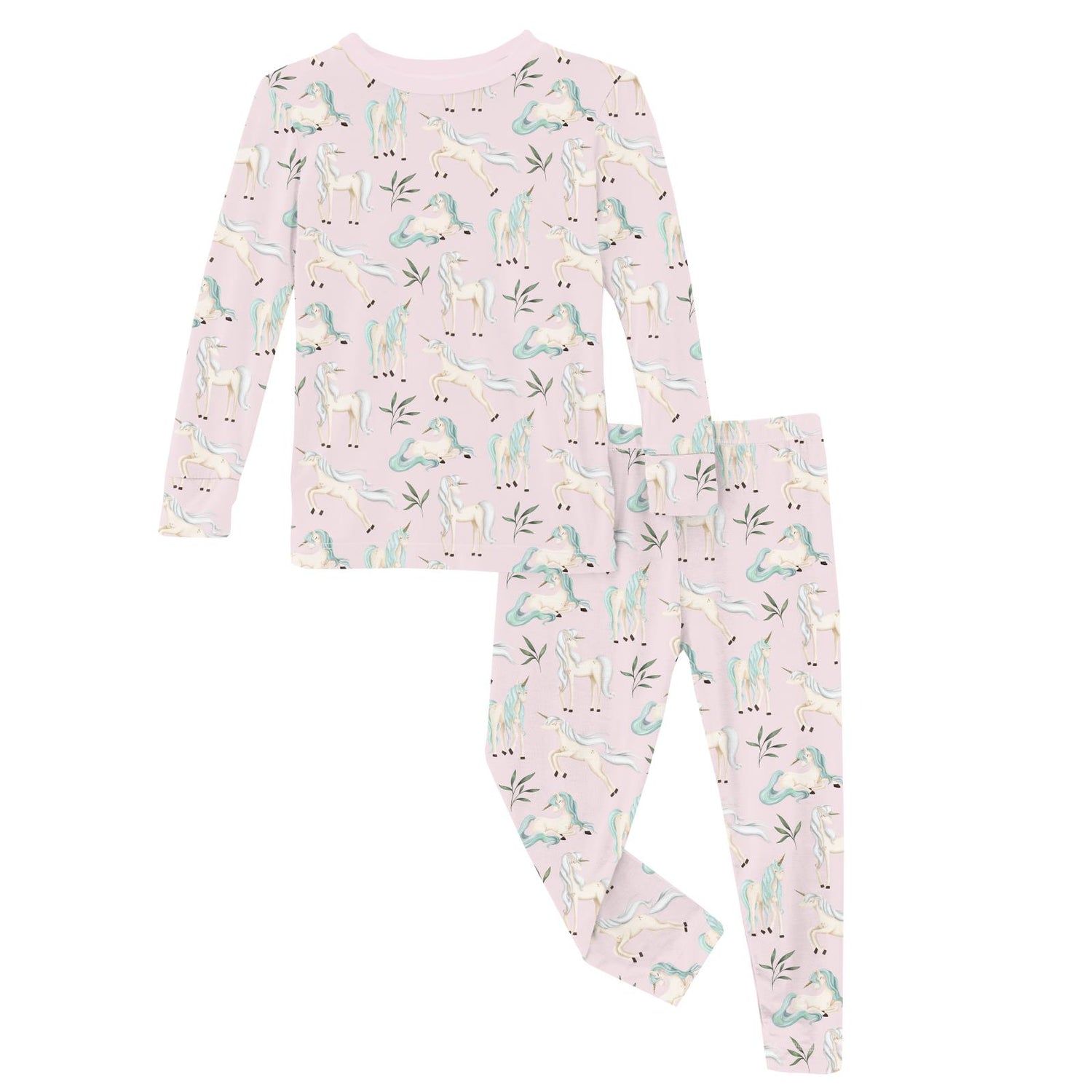 Print Long Sleeve Pajama Set in Shrinking Violet Sleeping Unicorns (320233)