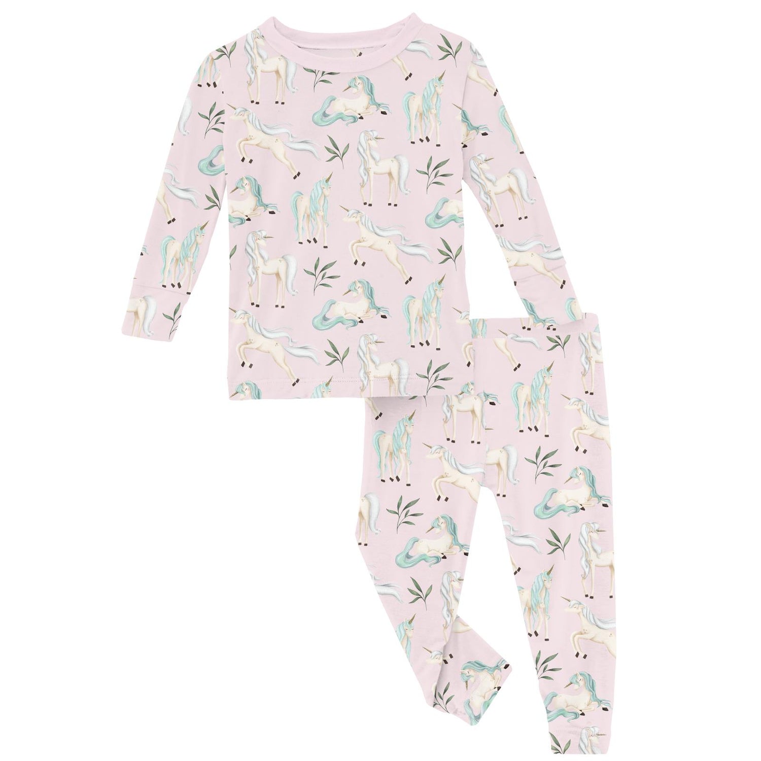 Print Long Sleeve Pajama Set in Shrinking Violet Sleeping Unicorns (320263)
