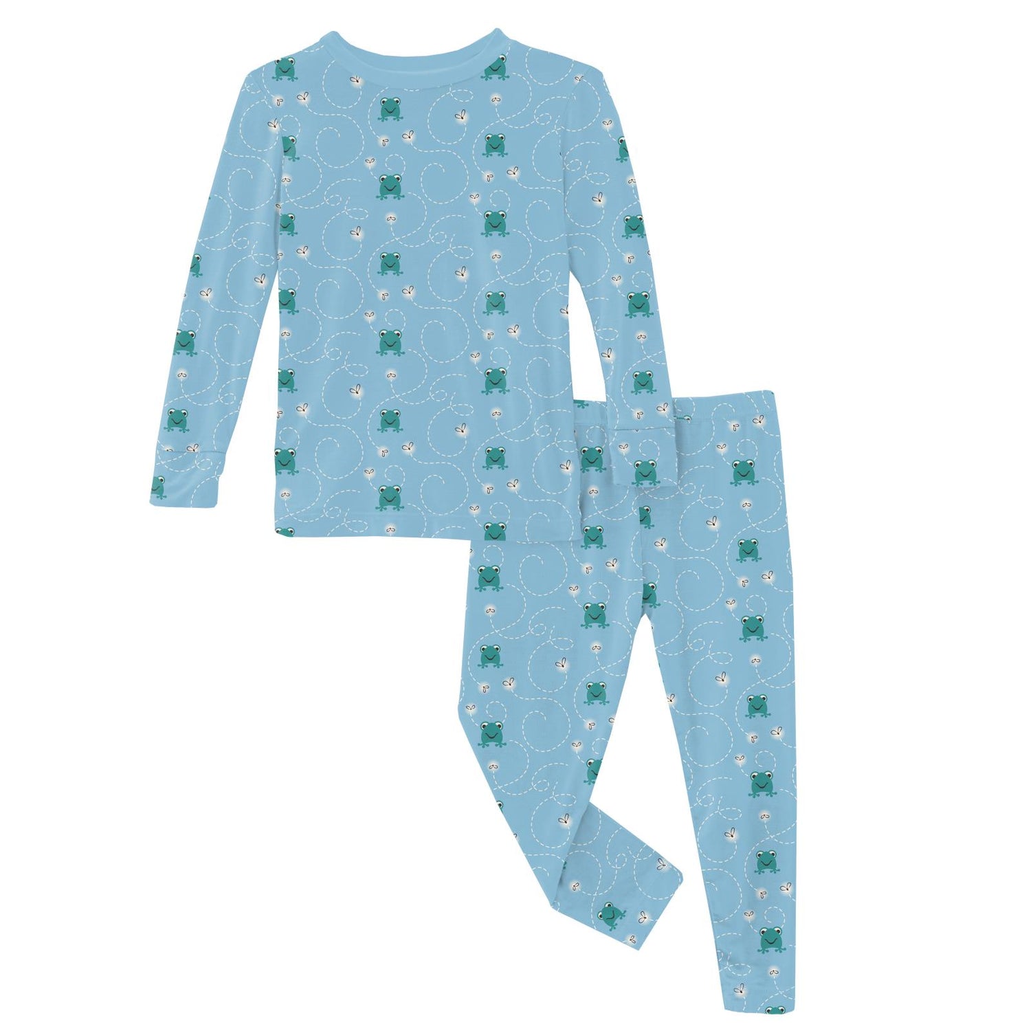Print Long Sleeve Pajama Set in Seaside Blue Frogs & Flies (320376)
