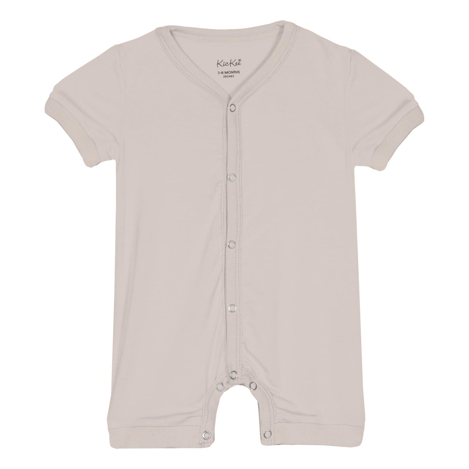 Short Sleeve Snap-Front Romper in Latte (320406)