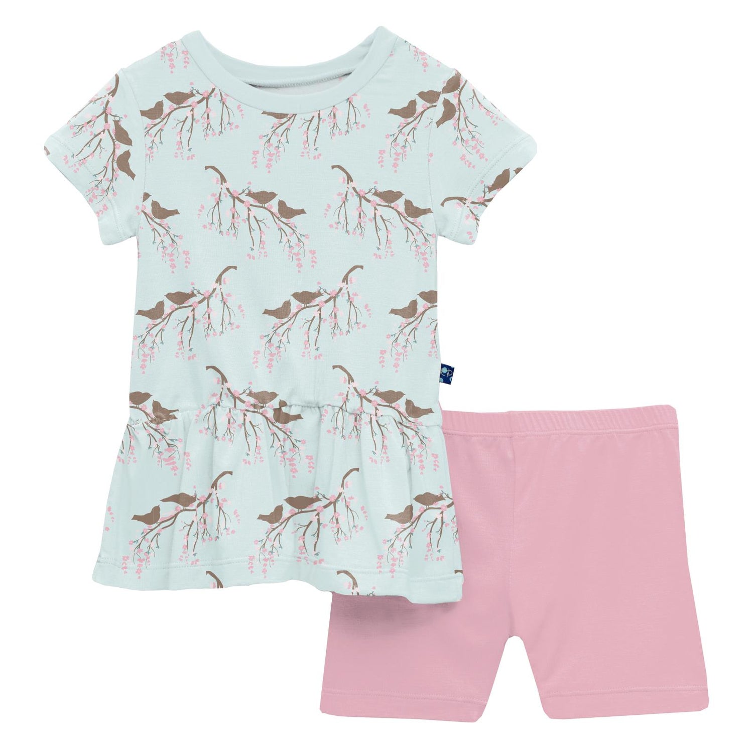 Print Short Sleeve Playtime Outfit Set in Fresh Air Bird Branch (321738)