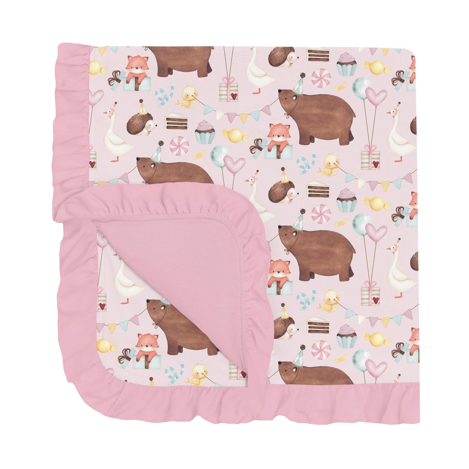 Print Ruffle Stroller Blanket in Shrinking Violet Forest Party (321778)