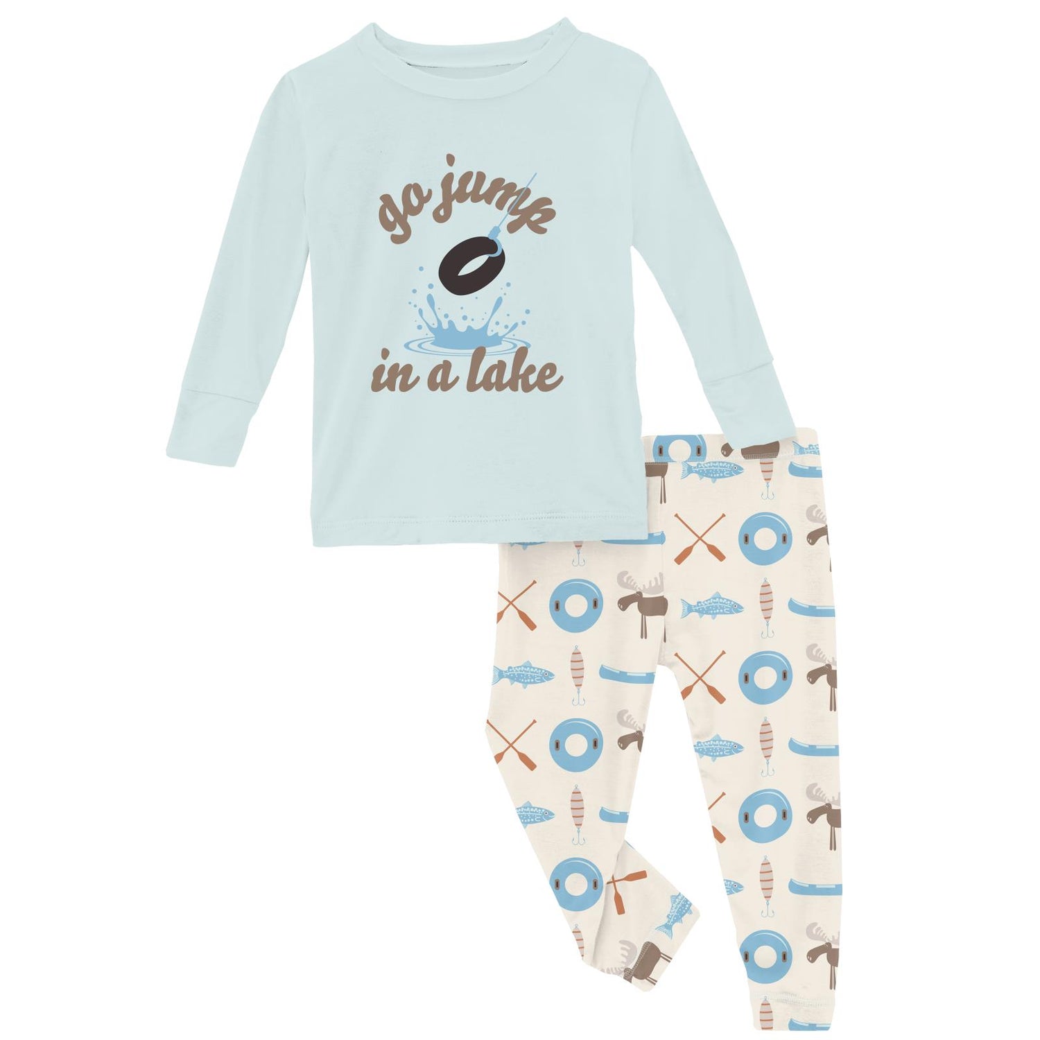 Long Sleeve Graphic Tee Pajama Set in Natural Lake Life (319875)