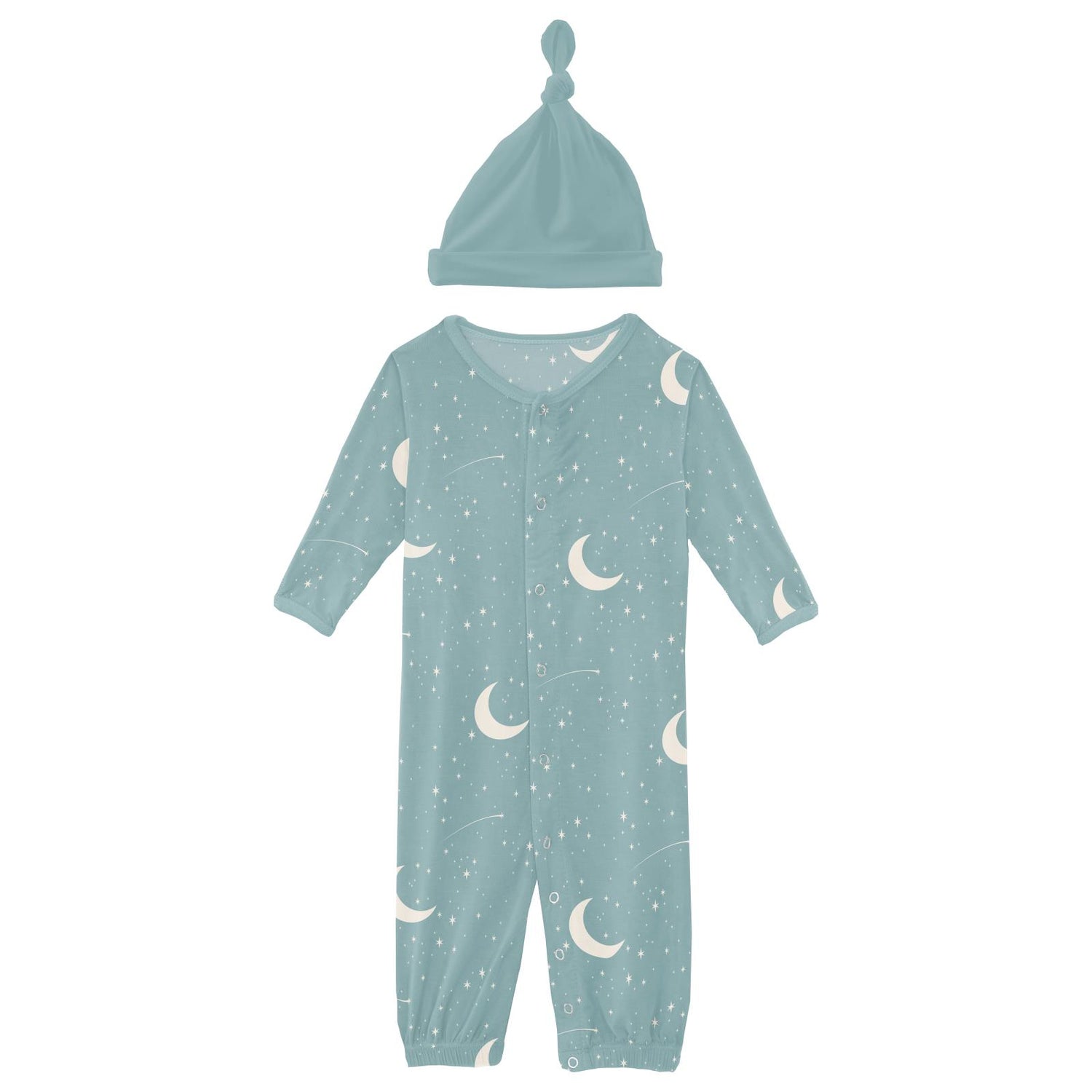 Print Layette Gown Converter & Single Knot Hat Set in Jade Starry Sky & Moon