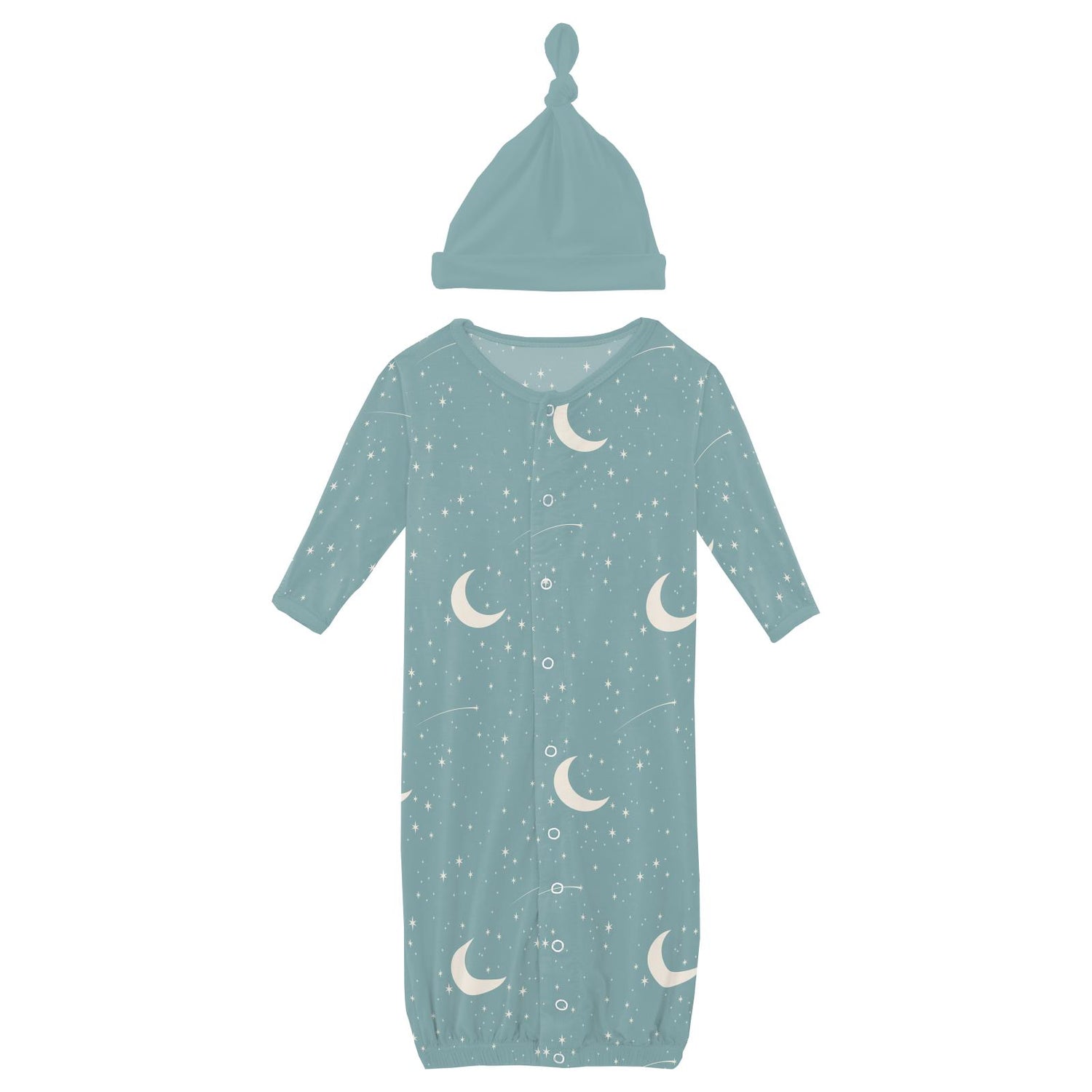 Print Layette Gown Converter & Single Knot Hat Set in Jade Starry Sky & Moon