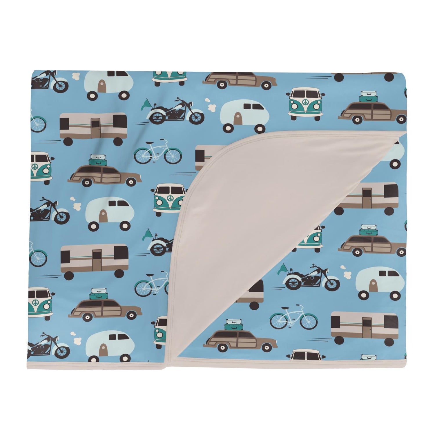 Print Double Layer Throw Blanket in Seaside Blue On the Way (320072)
