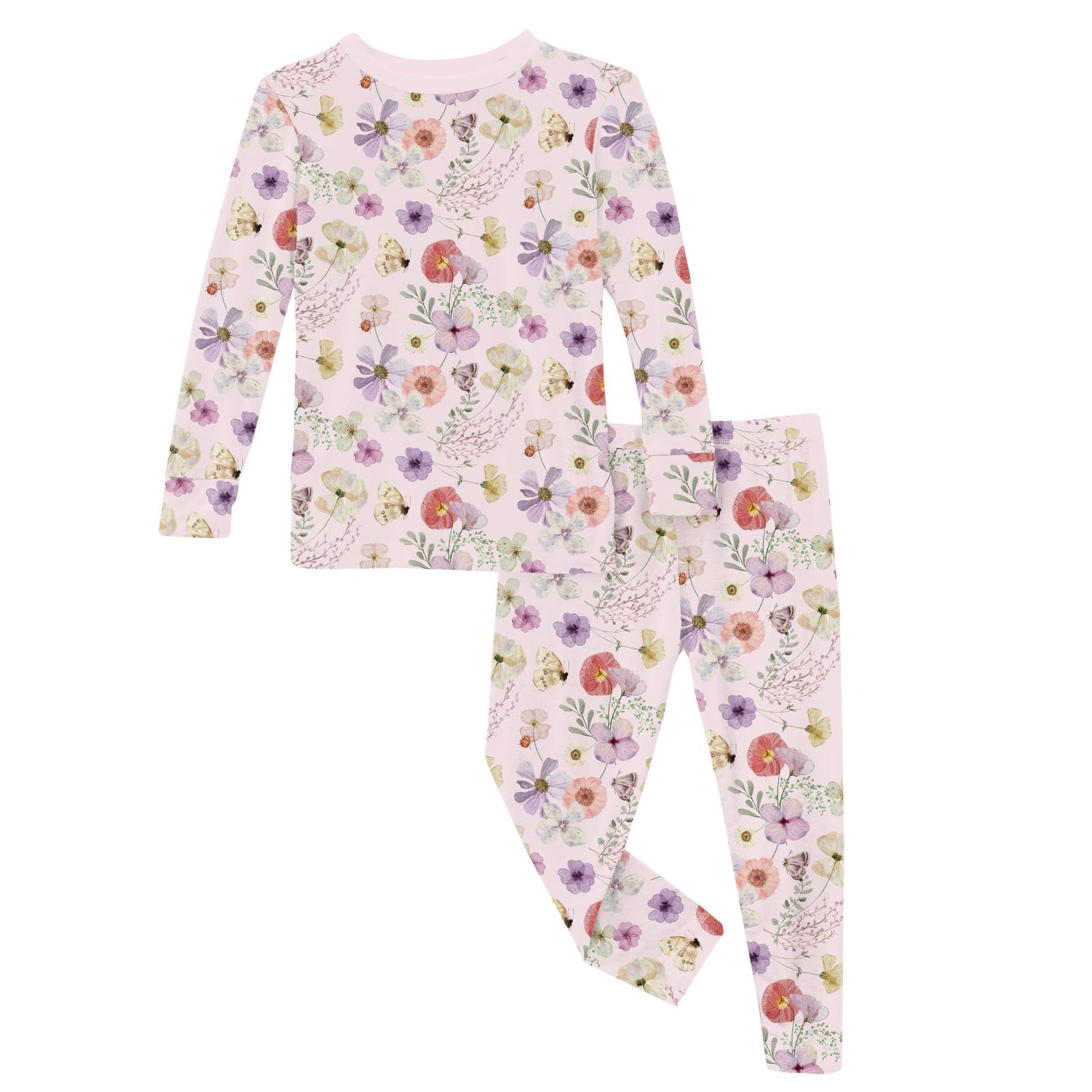 Print Long Sleeve Pajama Set in Shrinking Violet Pressed Flowers (320087)