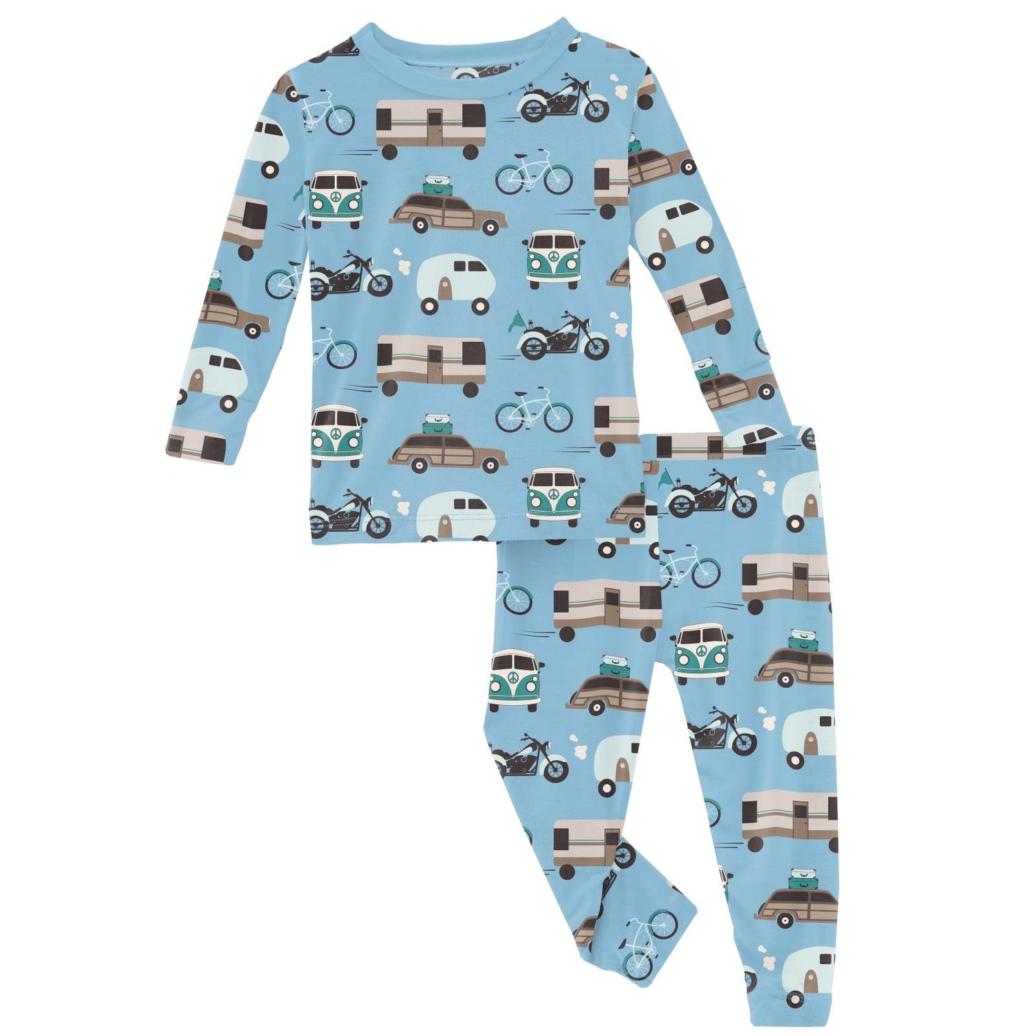 Print Long Sleeve Pajama Set in Seaside Blue On the Way (320146)