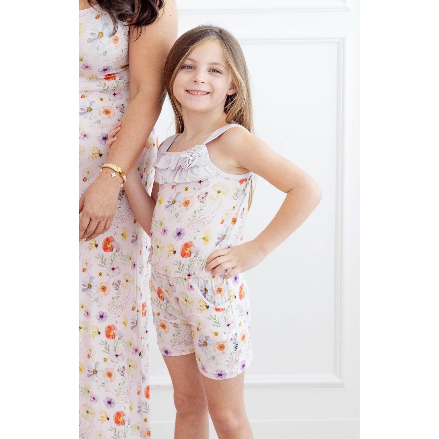 Print Flower Romper with Pockets in Shrinking Violet Pressed Flowers (320154)