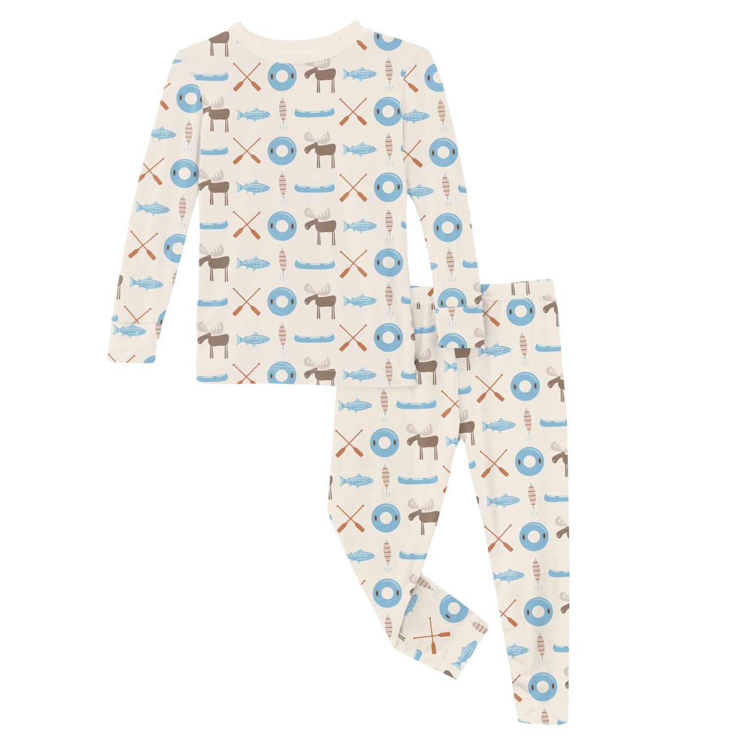 Print Long Sleeve Pajama Set in Natural Lake Life (320165)