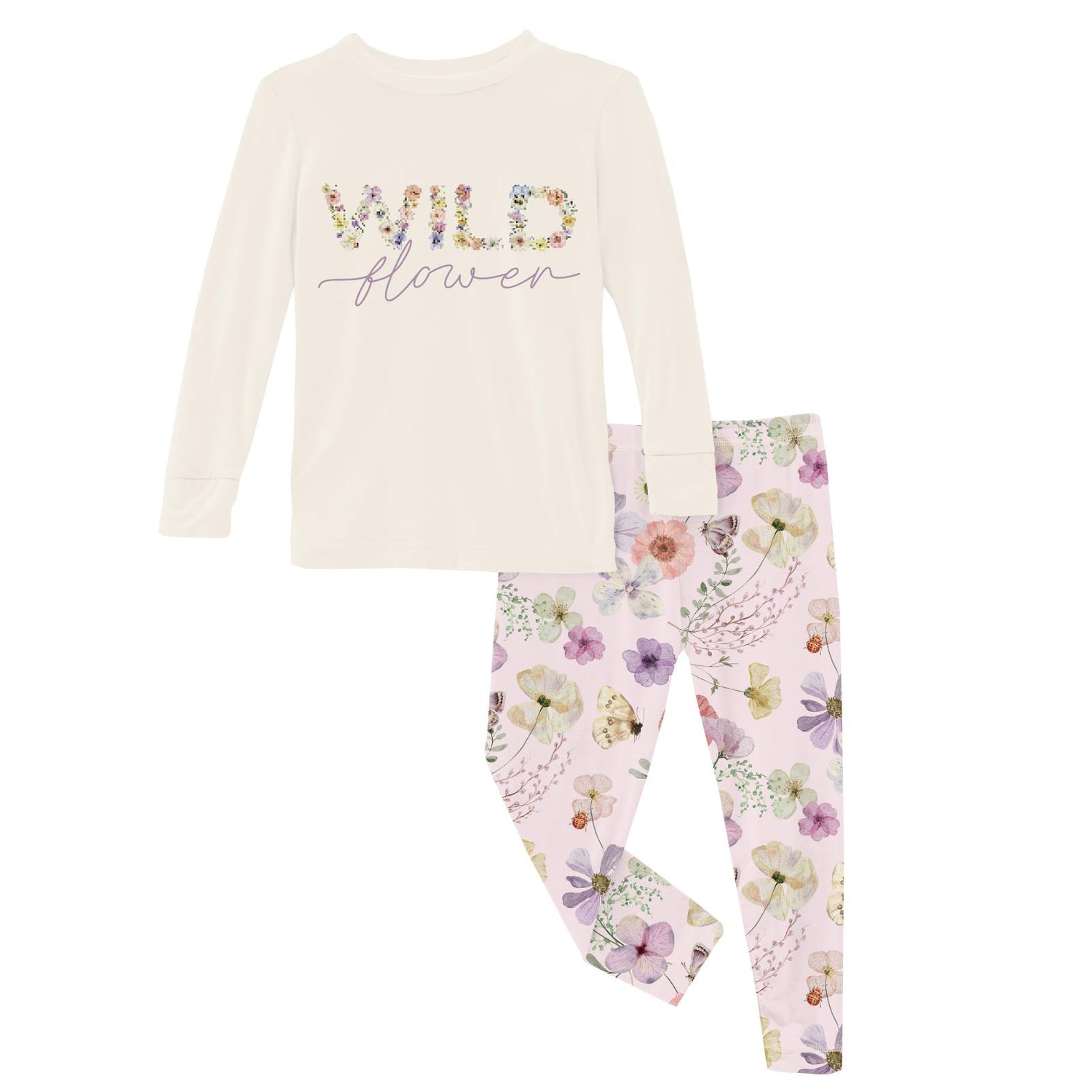 Long Sleeve Graphic Tee Pajama Set in Shrinking Violet Pressed Flowers (320214)