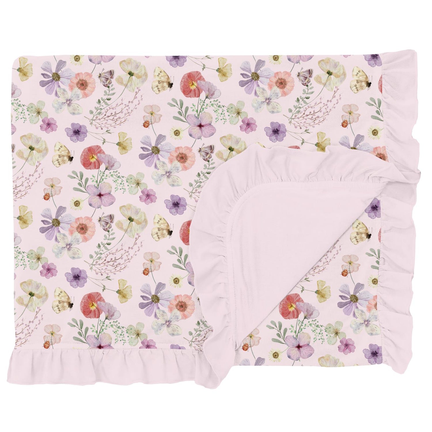 Print Ruffle Double Layer Throw Blanket in Shrinking Violet Pressed Flowers (320245)