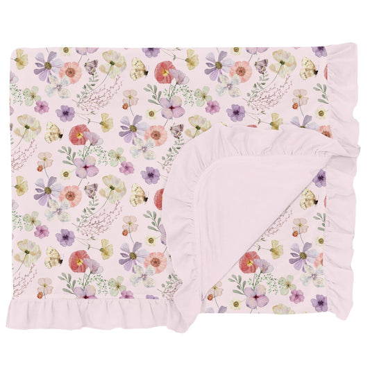 Print Ruffle Double Layer Throw Blanket in Shrinking Violet Pressed Flowers (320245)