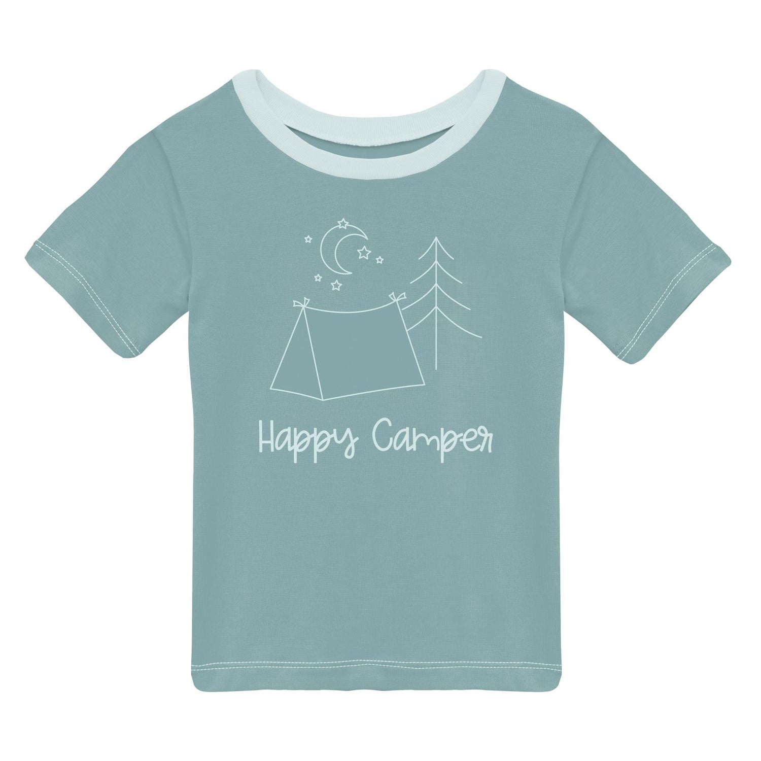 Short Sleeve Crew Neck Graphic Tee in Jade Happy Camper (320337)