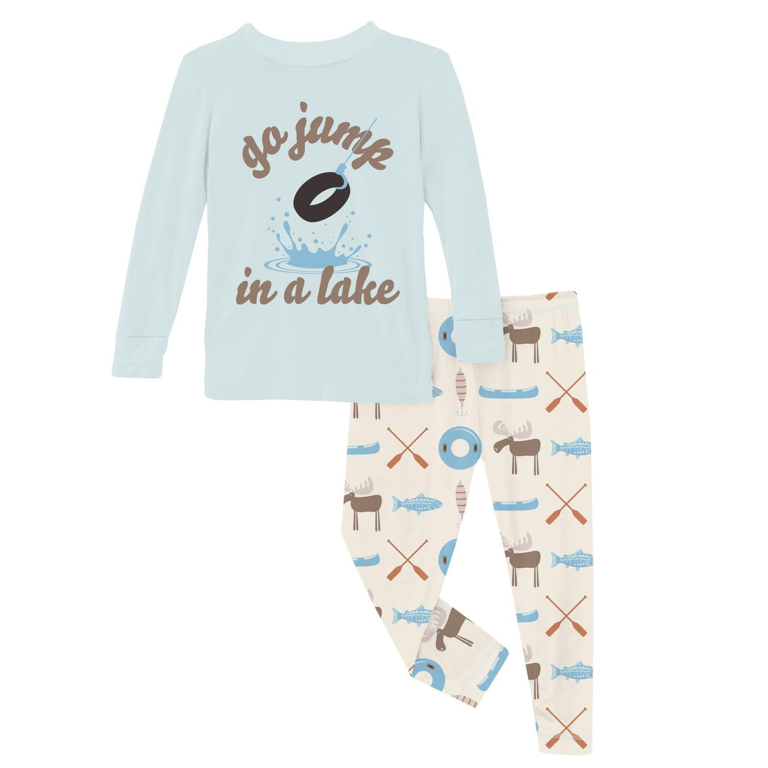 Long Sleeve Graphic Tee Pajama Set in Natural Lake Life (320343)