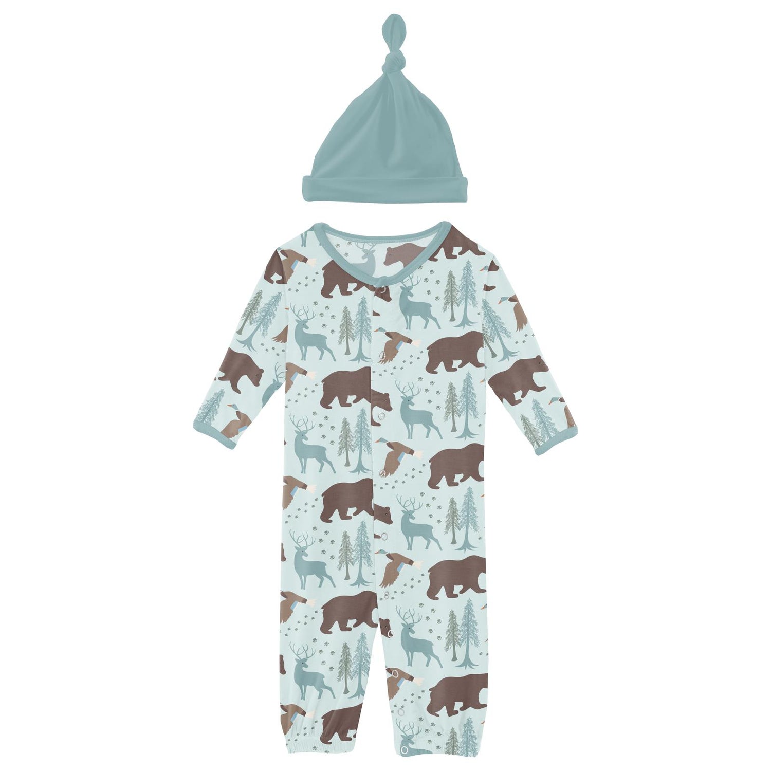 Print Layette Gown Converter & Single Knot Hat Set in Fresh Air Forest Adventure