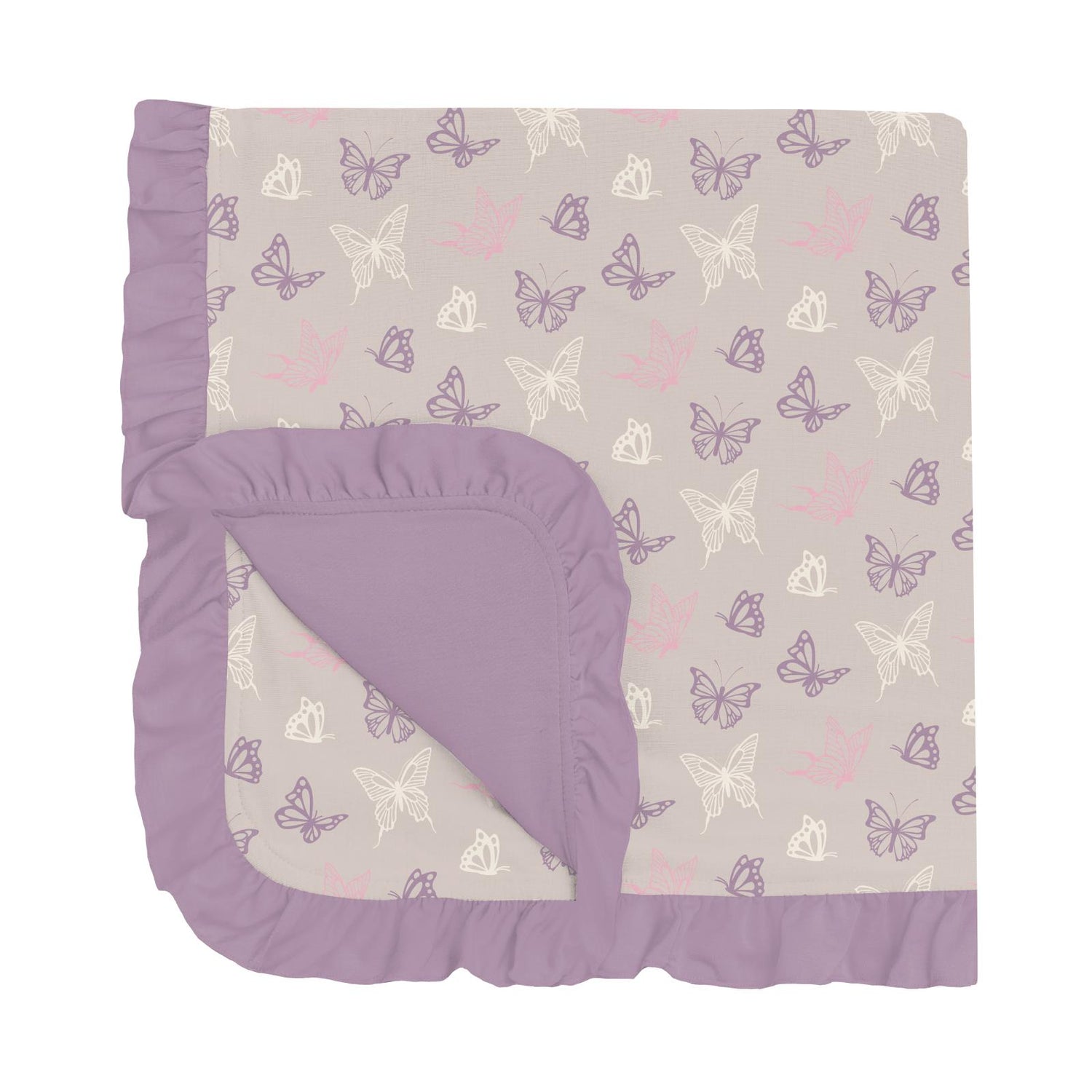 Print Ruffle Stroller Blanket in Latte Butterflies (321655)