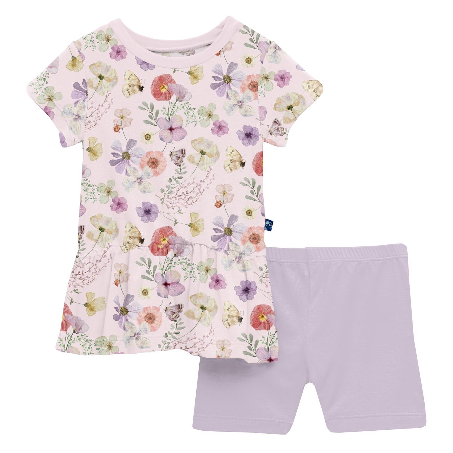 Print Short Sleeve Playtime Outfit Set in Shrinking Violet Pressed Flowers (321740)
