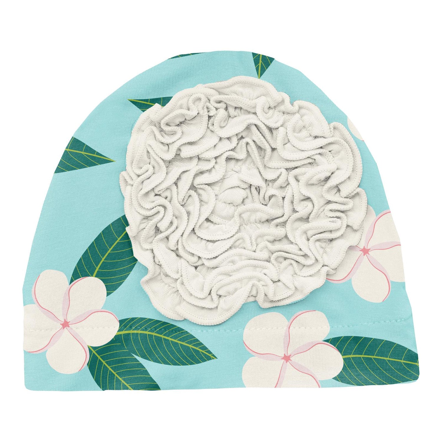 Print Ruffle Flower Hat in Summer Sky Plumeria
