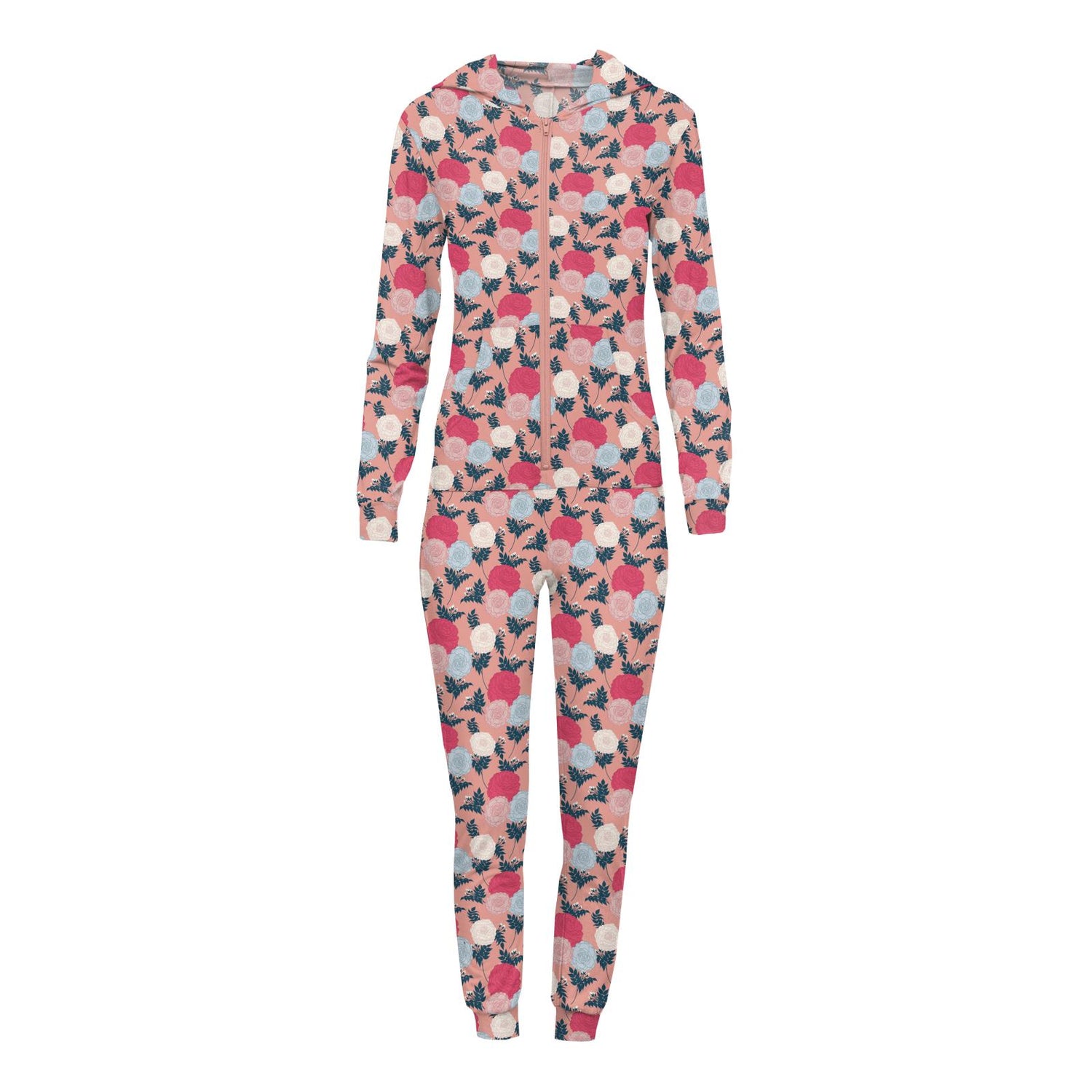 Women's Print Long Sleeve Jumpsuit with Hood in Blush Enchanted Floral