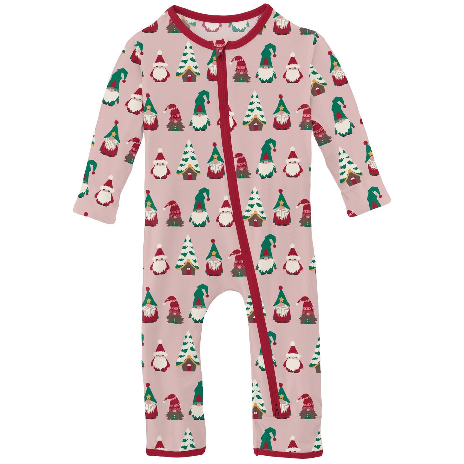 Print Coverall with 2 Way Zipper in Baby Rose Gnomes