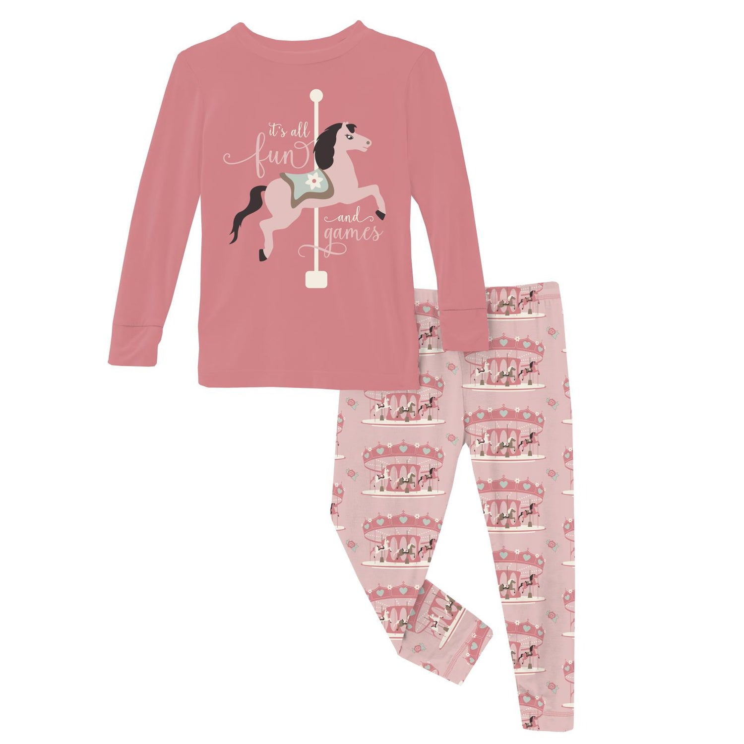 Long Sleeve Graphic Tee Pajama Set in Baby Rose Fair Carousel (332980)