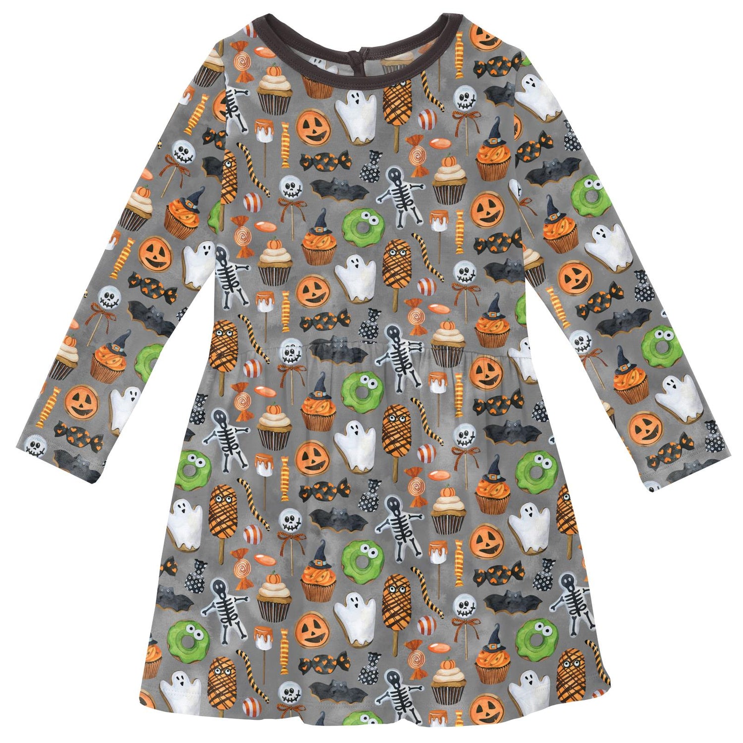Print Long Sleeve Twirl Dress with Pockets in Halloween Treats (333236)