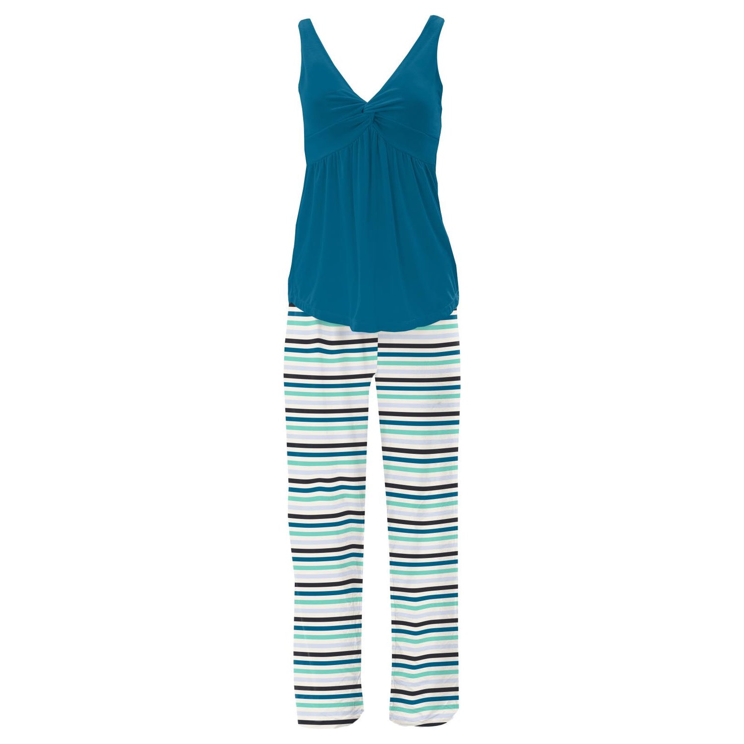 Women's Print Twist Tank and Pajama Pants Set in Little Boy Blue Stripe