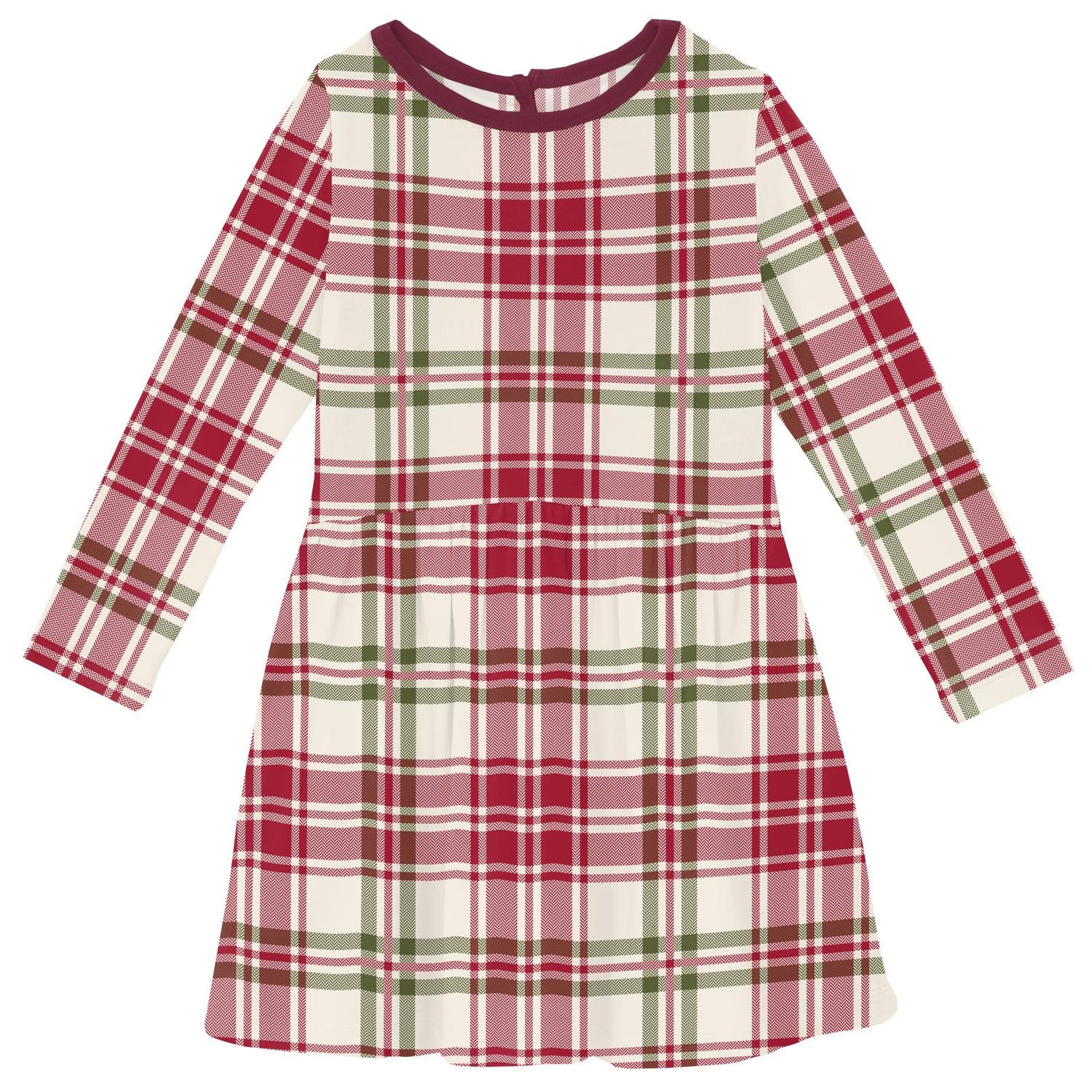 Print Long Sleeve Twirl Dress with Pockets in Fireside Plaid (343438)
