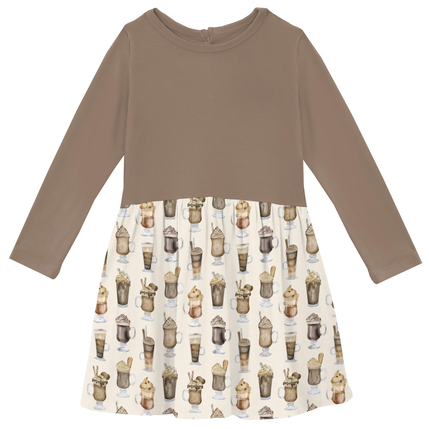 Print Long Sleeve Twirl Dress with Pockets in Natural Hot Chocolate (343446)