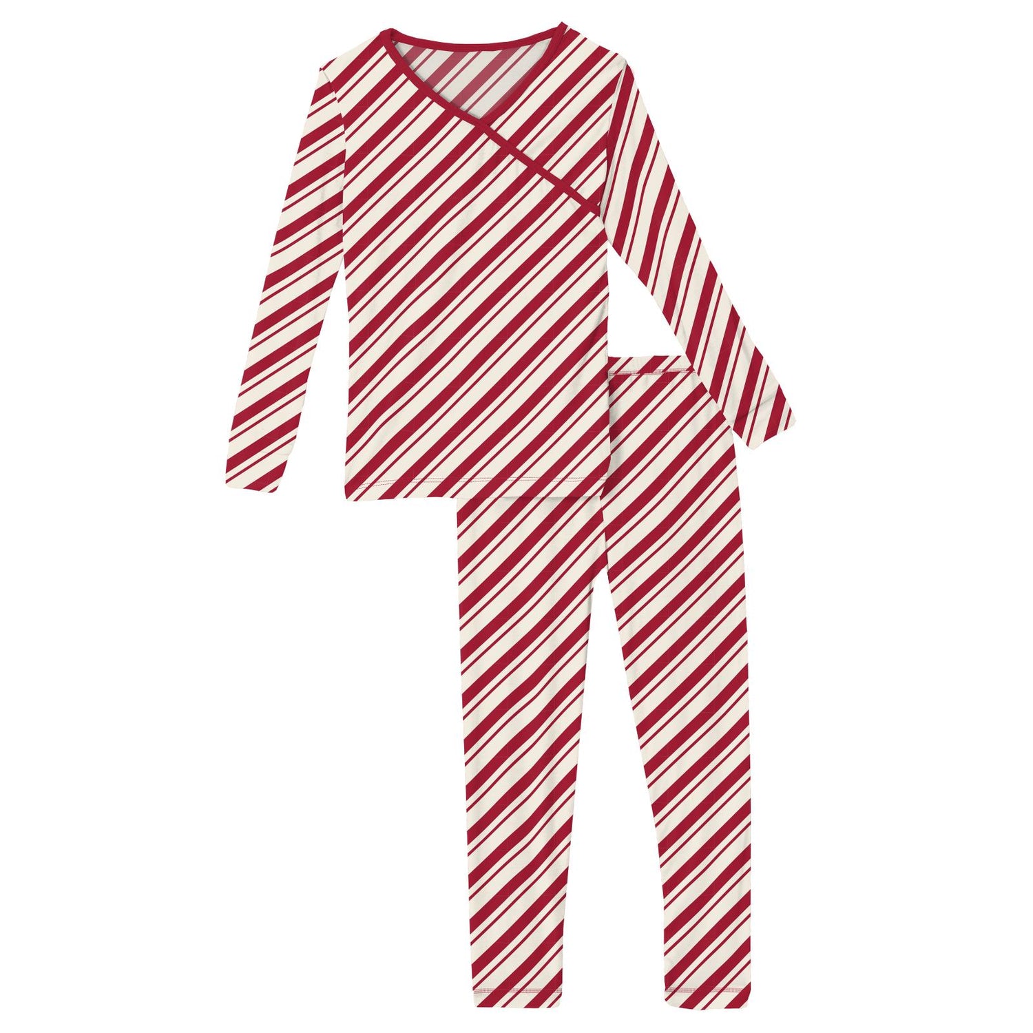 Print Long Sleeve Kimono Pajama Set in Peppermint Stripe (343448)