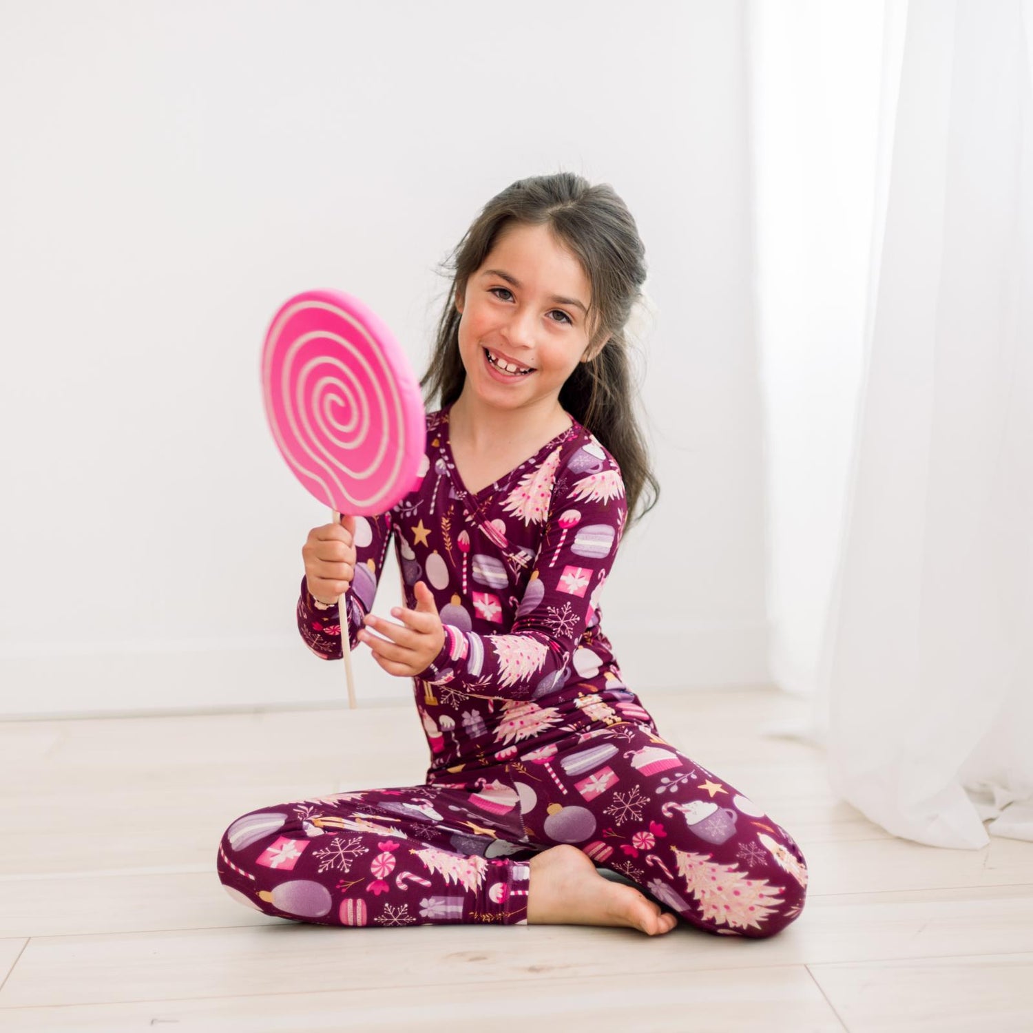 Print Long Sleeve Kimono Pajama Set in Melody Sugar Plum (343415)