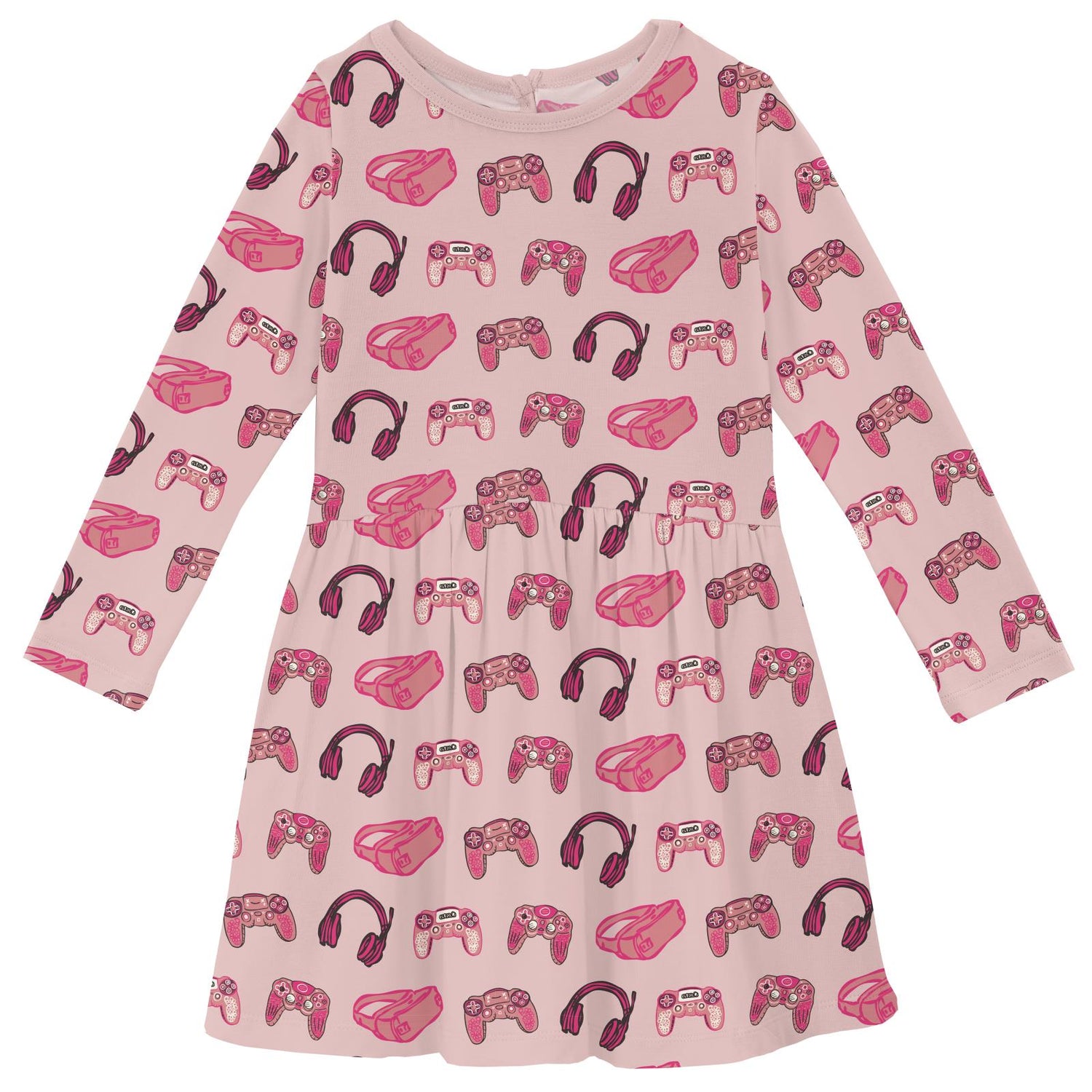 Print Long Sleeve Twirl Dress with Pockets in Baby Rose Gamer (372956)