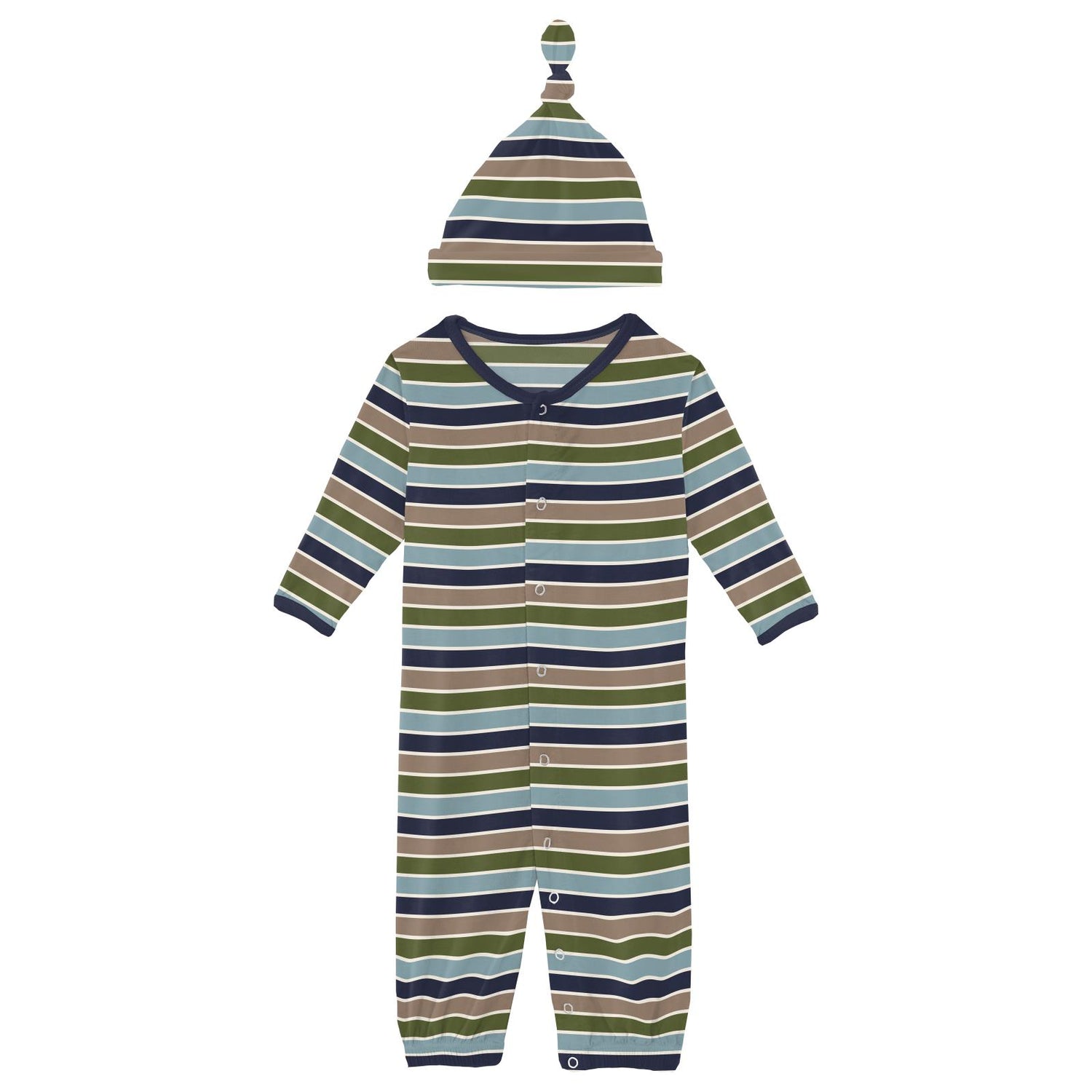 Print Layette Gown Converter & Single Knot Hat Set in Fall Vibes Stripe (373049)