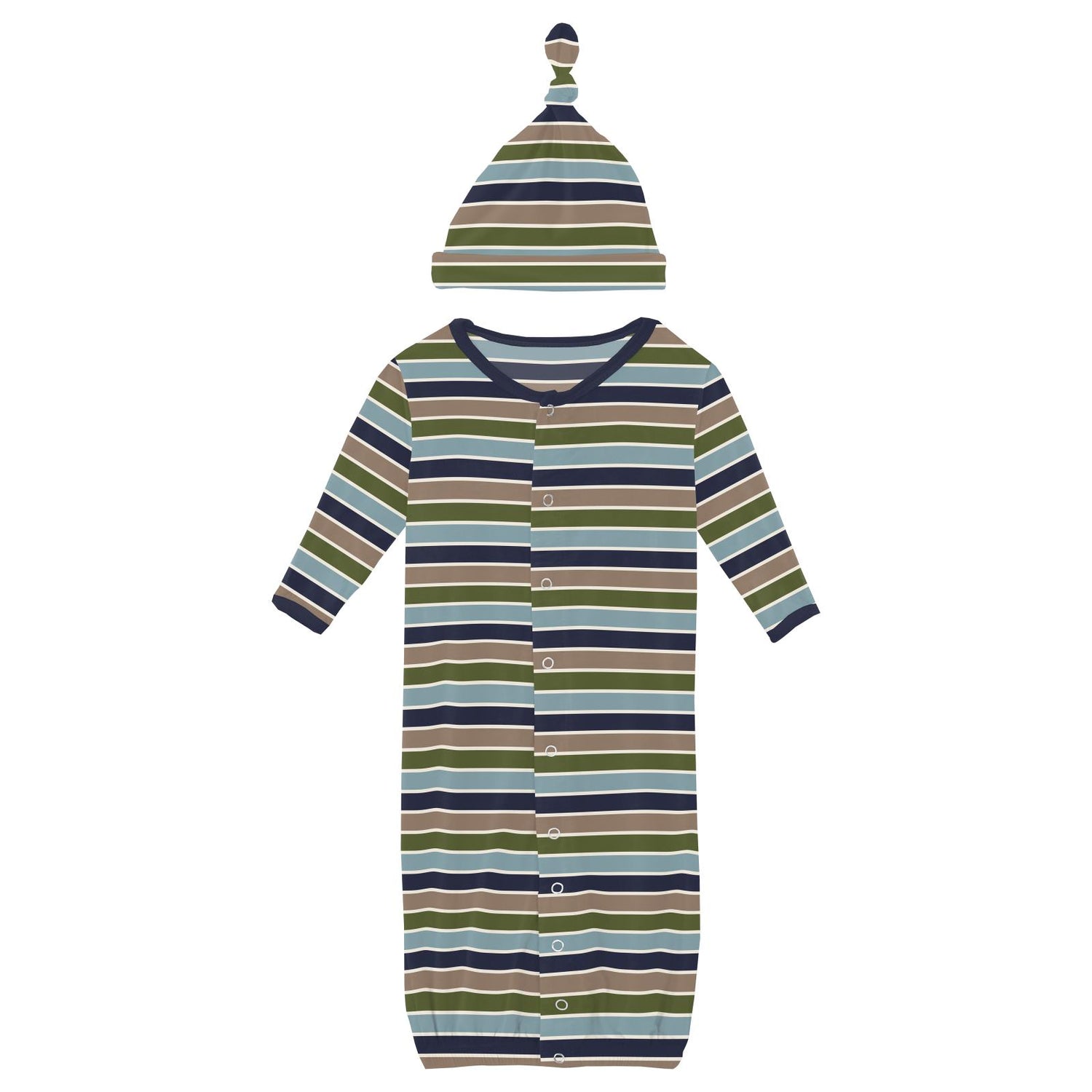 Print Layette Gown Converter & Single Knot Hat Set in Fall Vibes Stripe (373050)