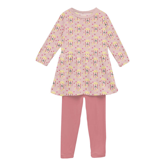 Print Long Sleeve Playtime Outfit Set in Baby Rose Movie Night (352129)